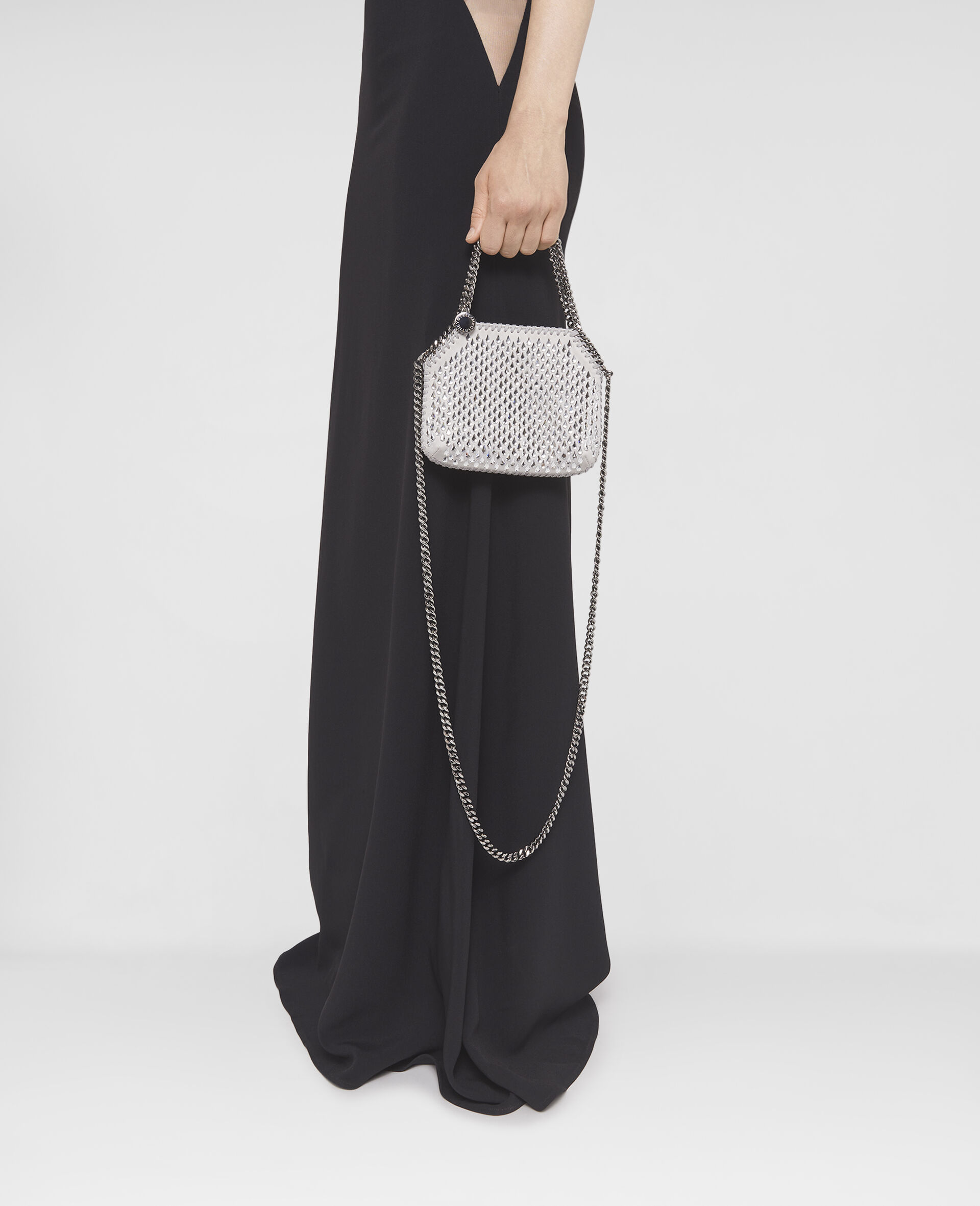 Women Silver Falabella Crystal Mesh Mini Tote Bag | Stella 