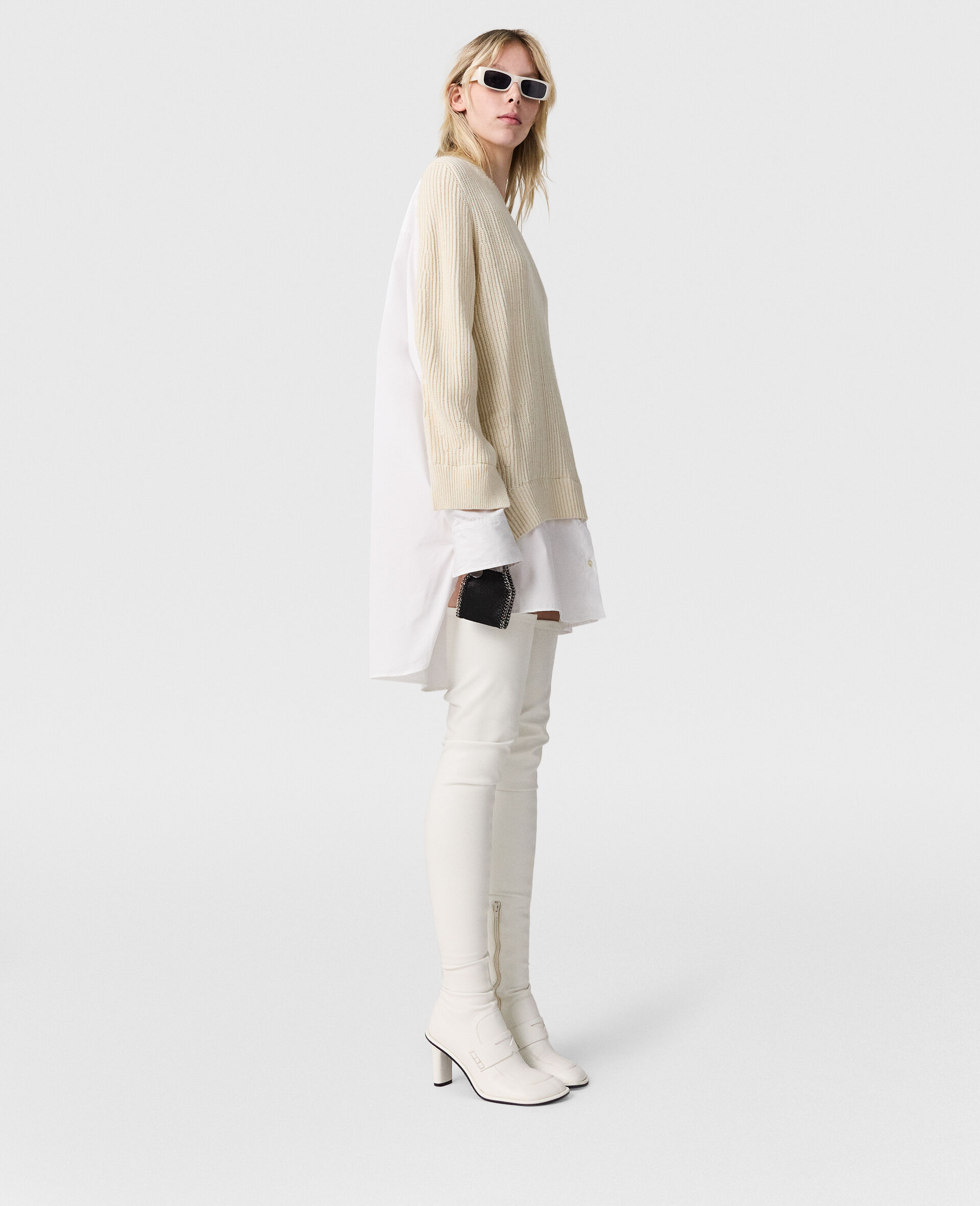 Hybrid Shirting V-Neck Jumper-Cream-large Hybrid Shirting V-Neck Jumper-Cream-large image number 2