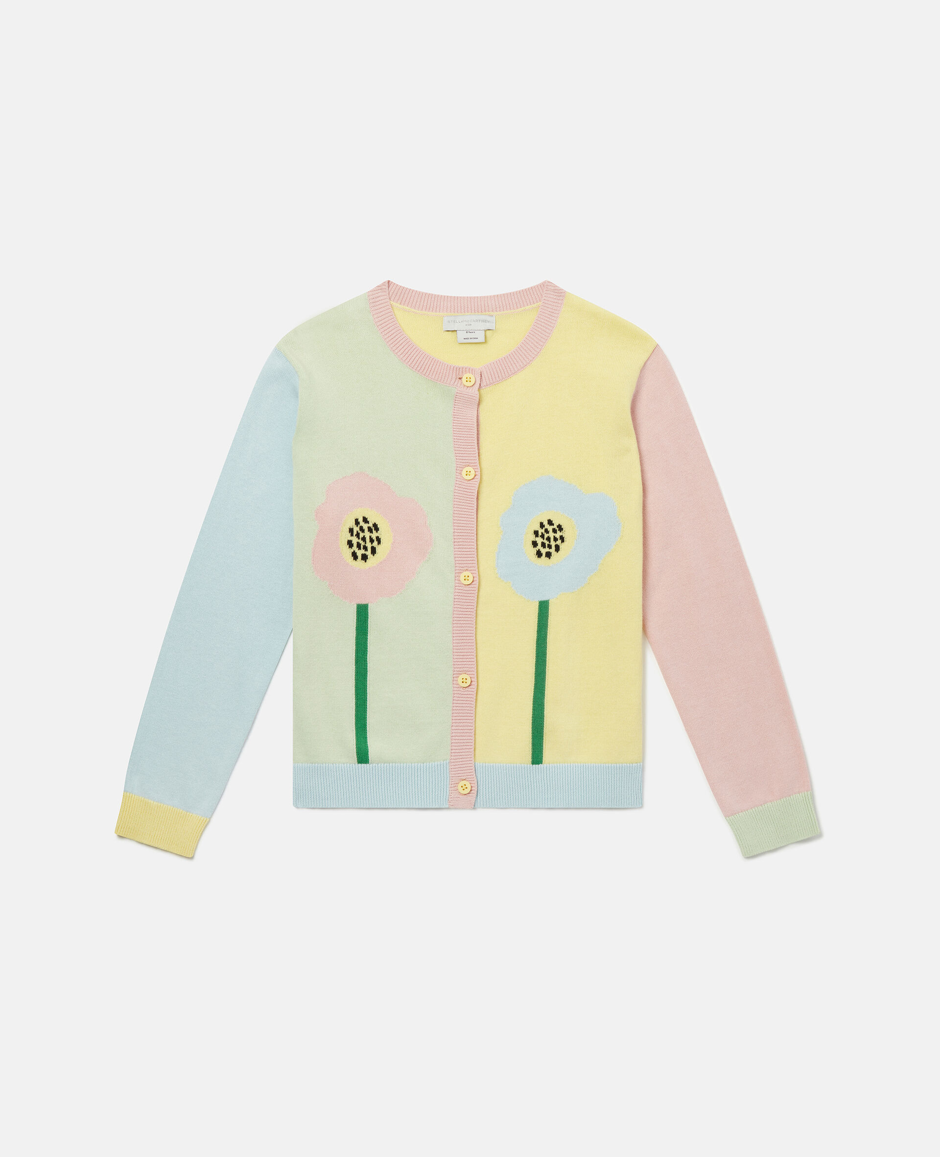 Graphic Flower Intarsia Knit Cardigan-Multicolour-large image number 0
