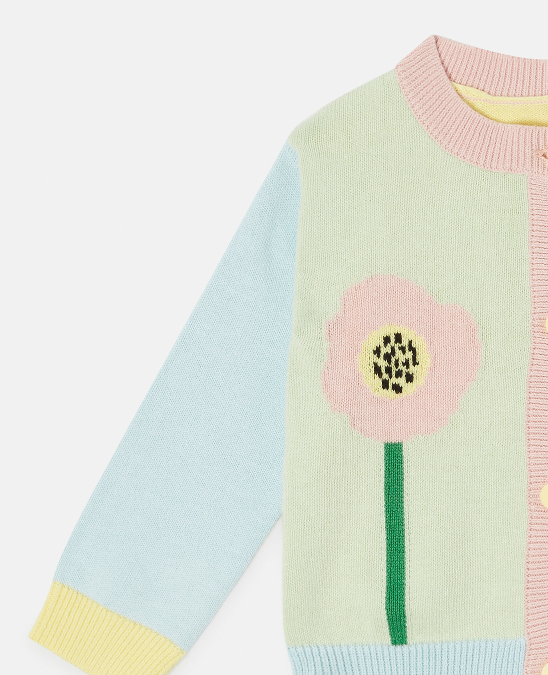 Colourblock Flower Intarsia Knit Cardigan-Multicolour-large image number 1