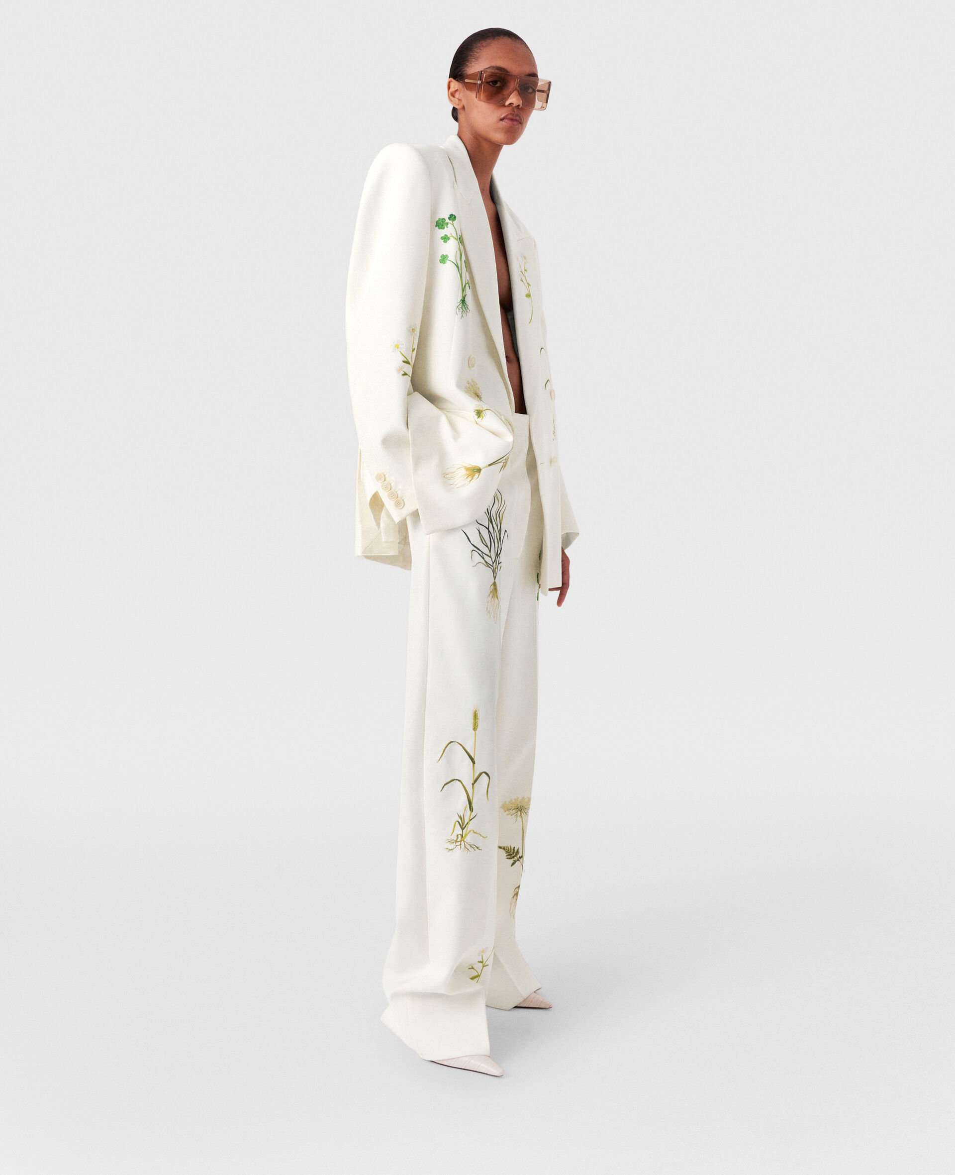 Low-Rise Floral Straight-Leg Trousers-Cream-large image number 2