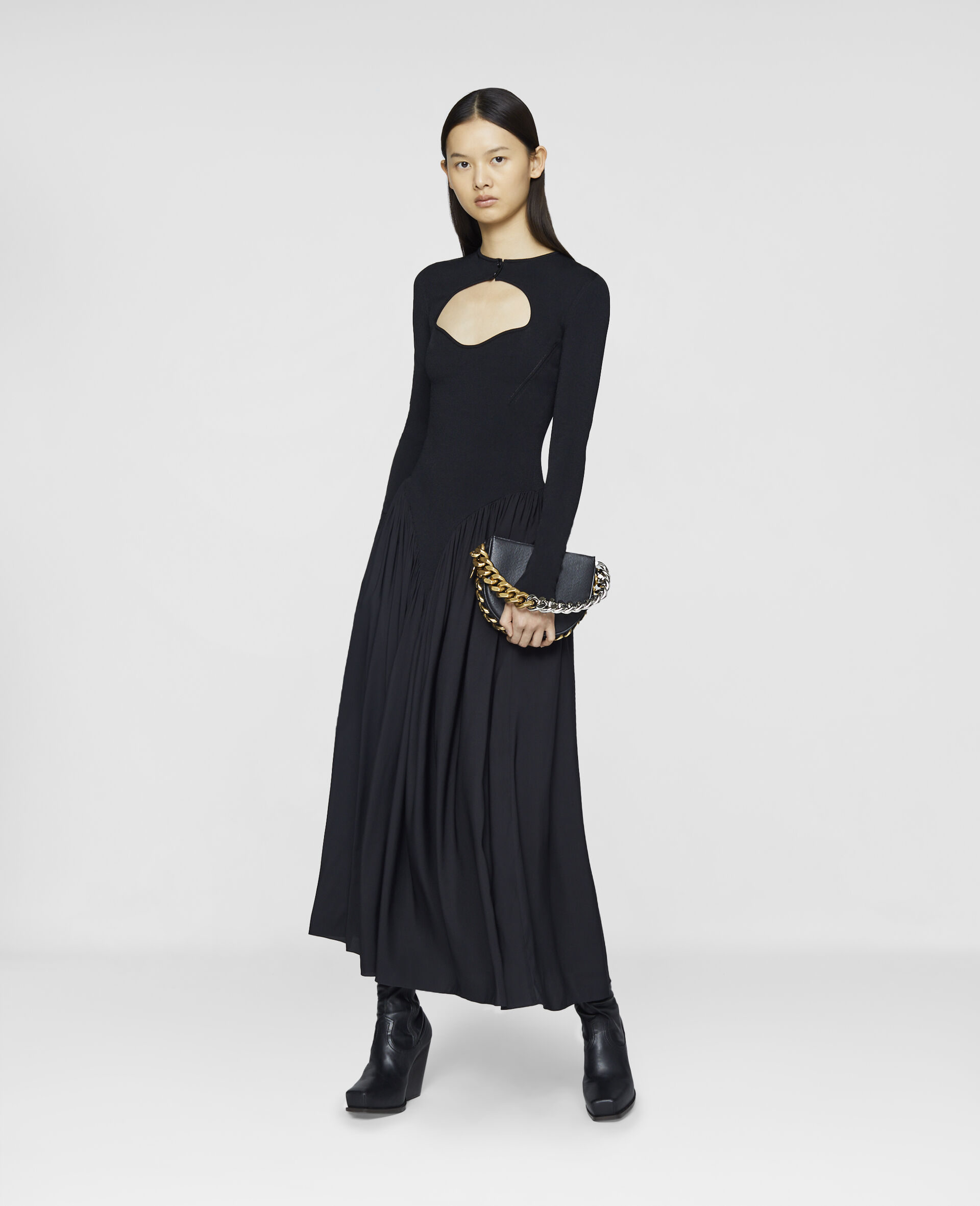 Technical Shiny Knit Midi Dress-Black-large image number 1