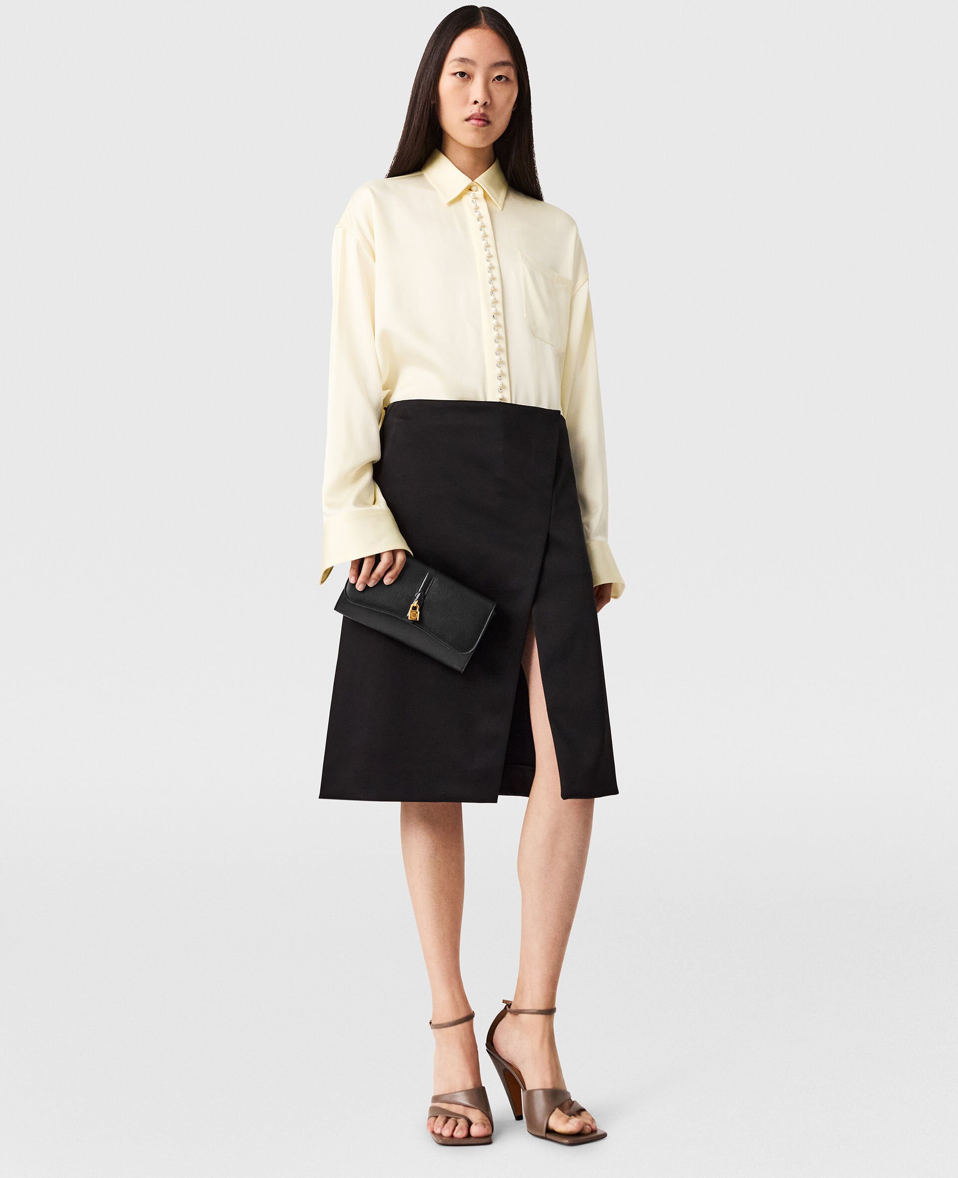 Gonna Midi Sartoriale in Raso-Nero-medium