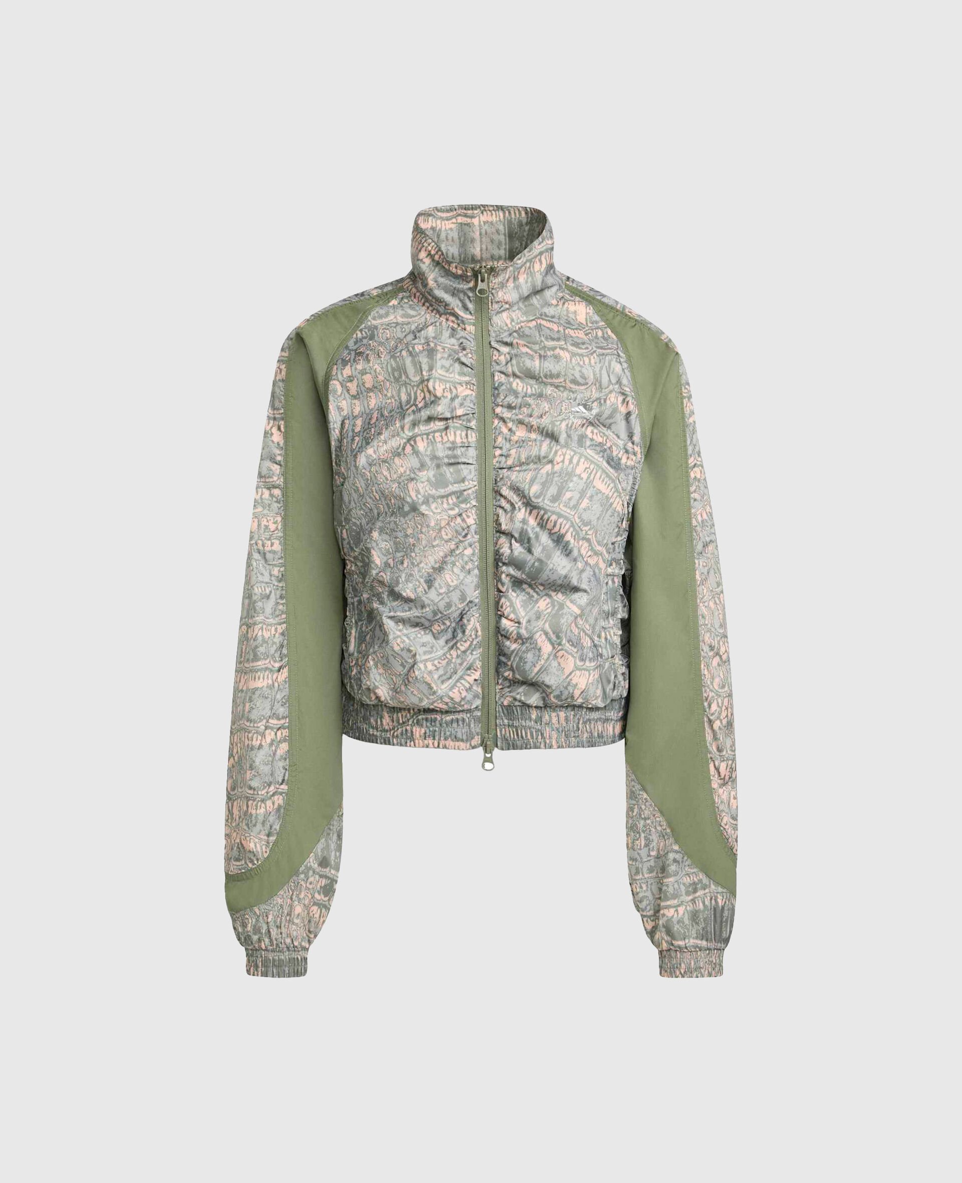 Funnel Neck Graphic Print Track Jacket-Beige-medium