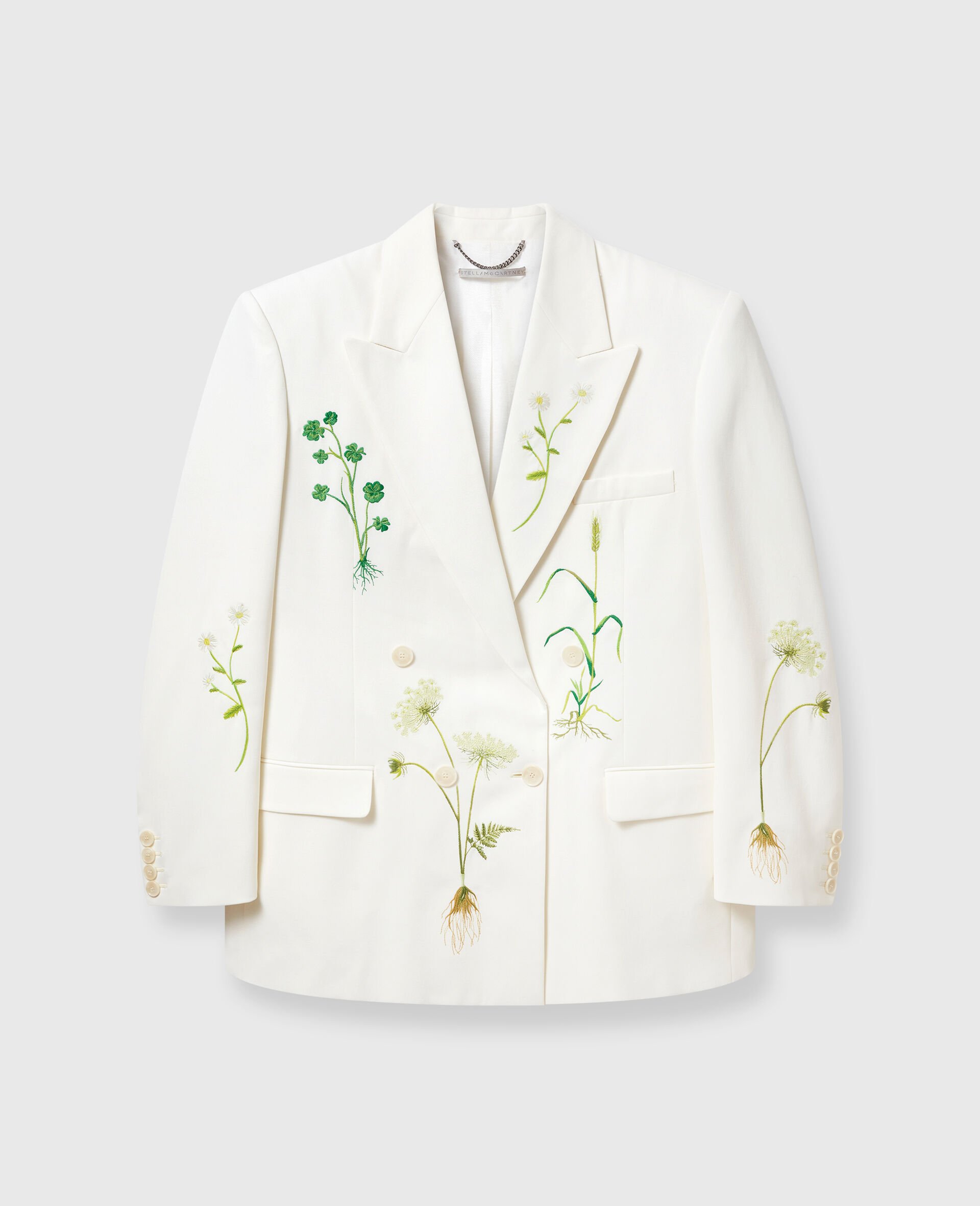 Oversized Floral Double-Breasted Blazer-Cream-large image number 0