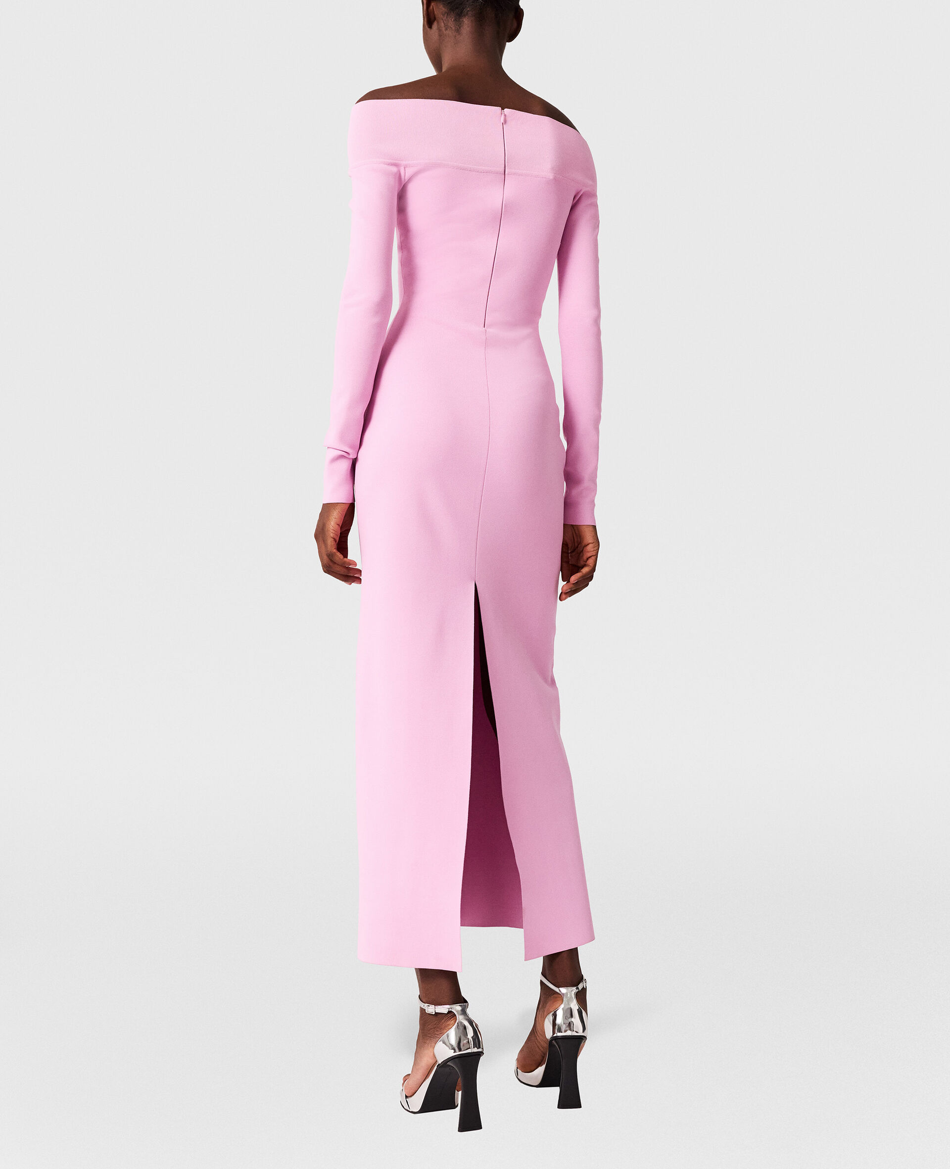 Compact Knit Long Sleeve Dress-Pink-large image number 3