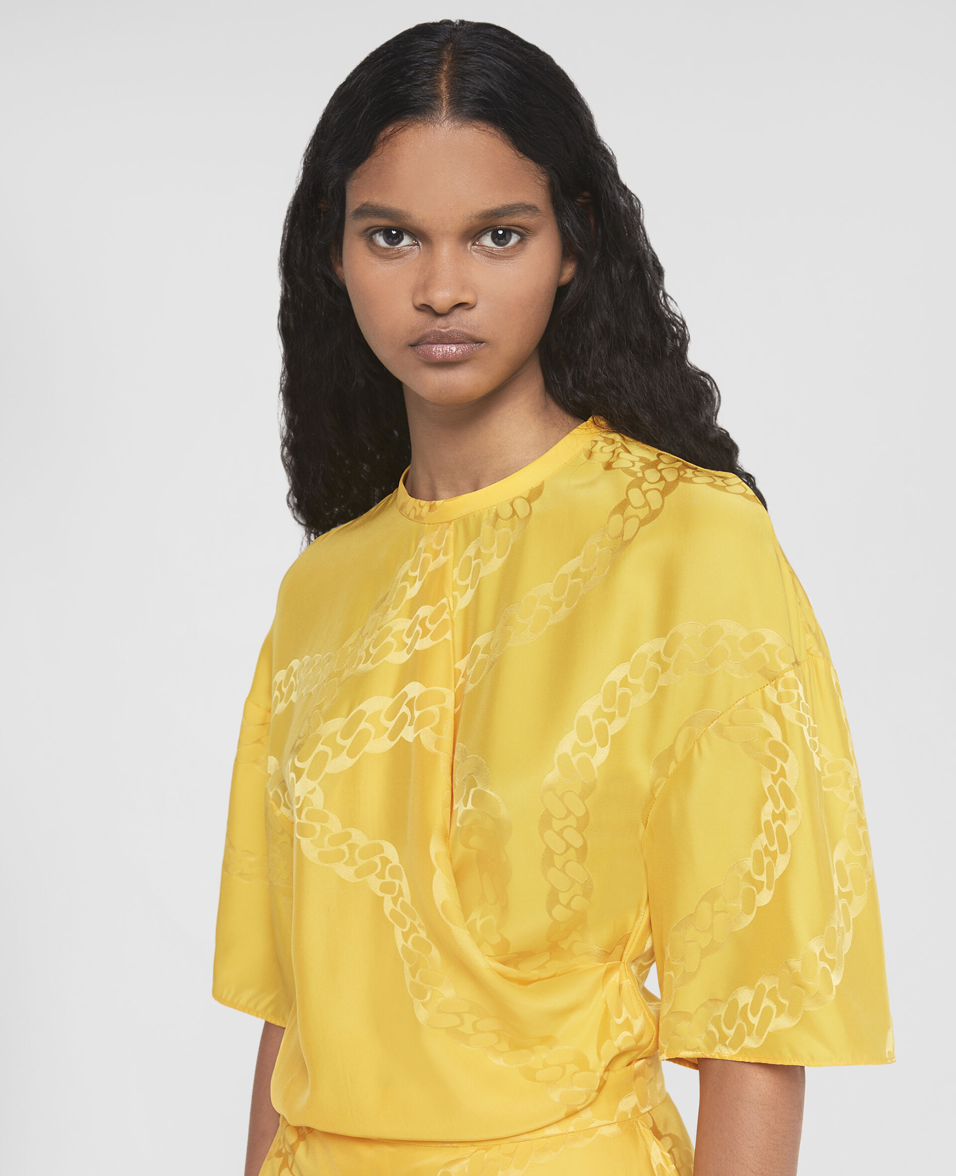 Falabella Chain Silk Jacquard Wrap Front Top-Yellow-large image number 3