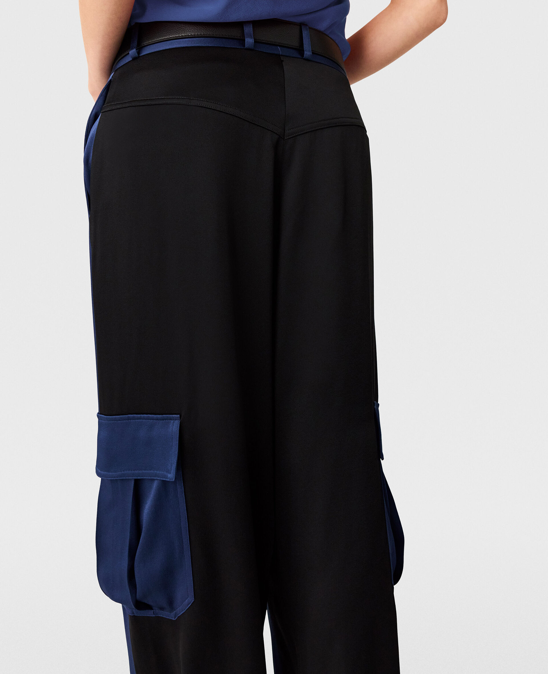 Oversized Satin Cargo Trousers-Blue-large image number 5