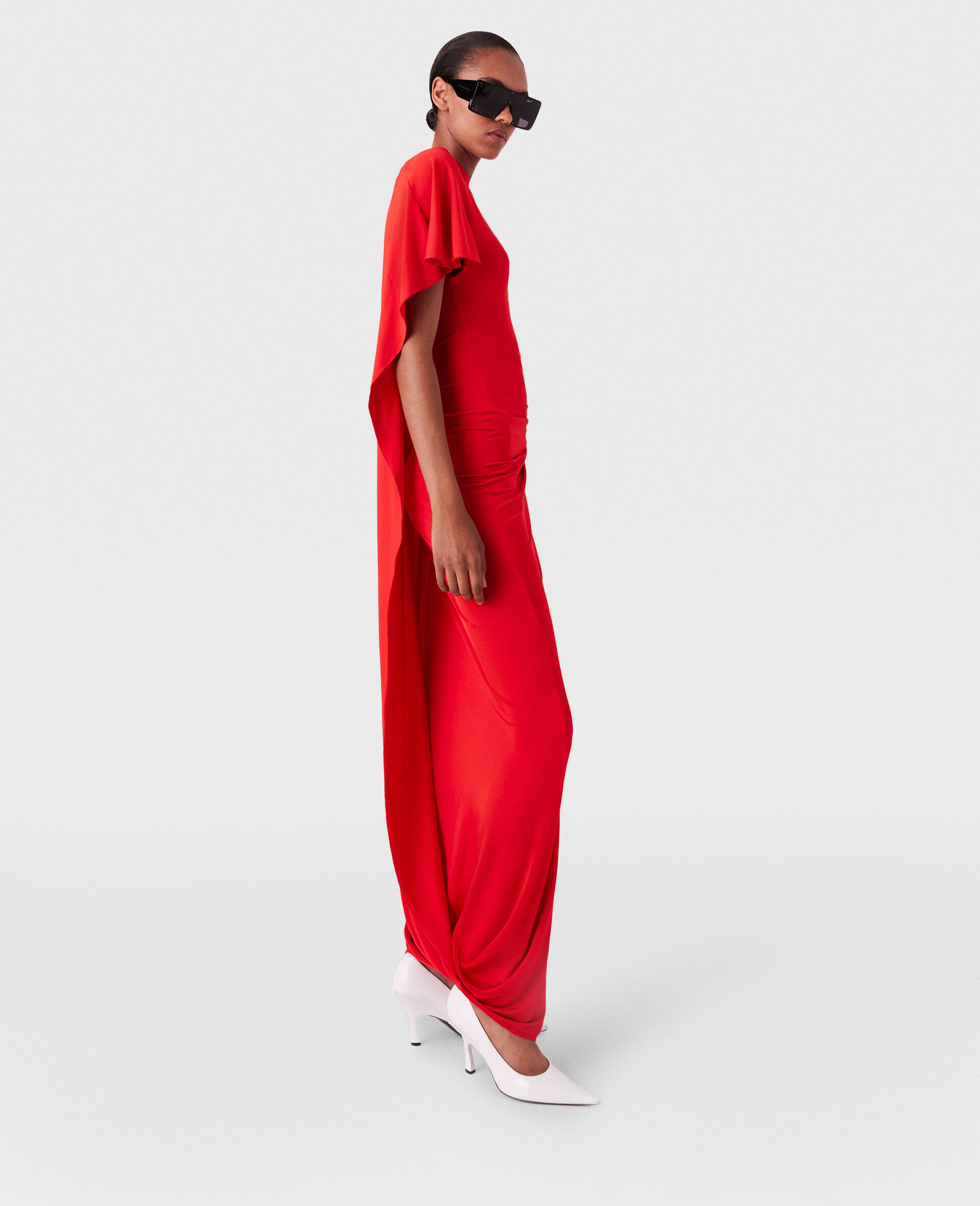 Asymmetric Cape Maxi Dress-Black-large image number 3