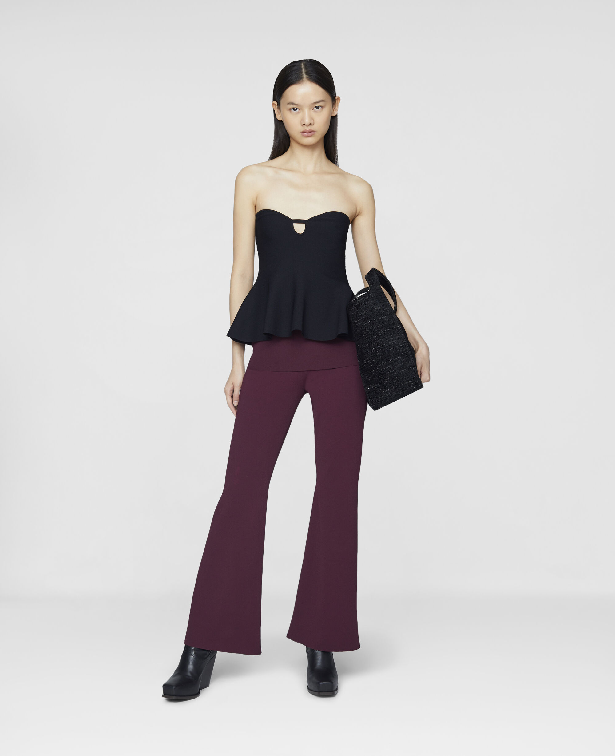 Stella McCartney Ribbed-knit Flared Pants in Black Slacks and Chinos Wide-leg and palazzo trousers Womens Clothing Trousers 