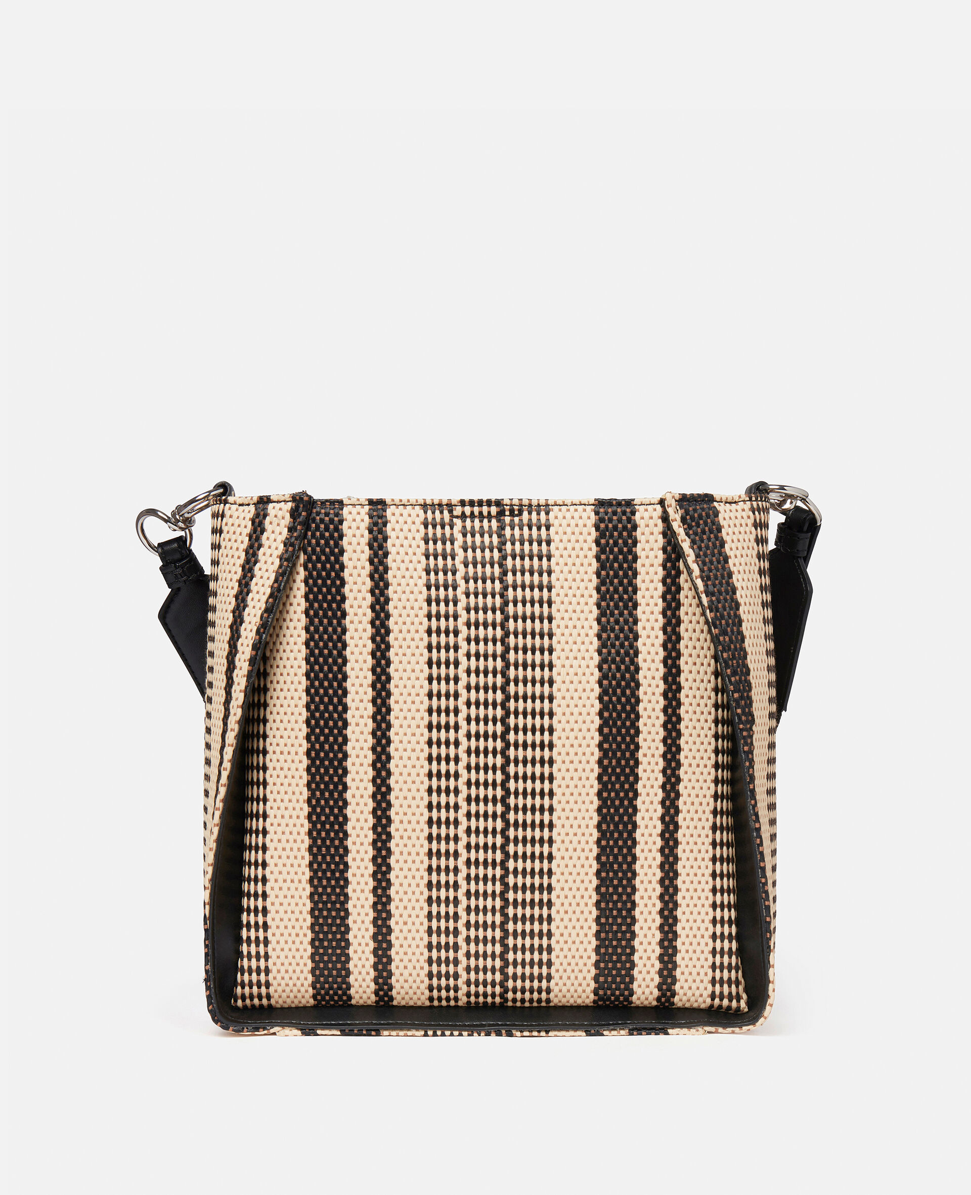 Stella Logo Striped Raffia Shoulder Bag-Black-large image number 2