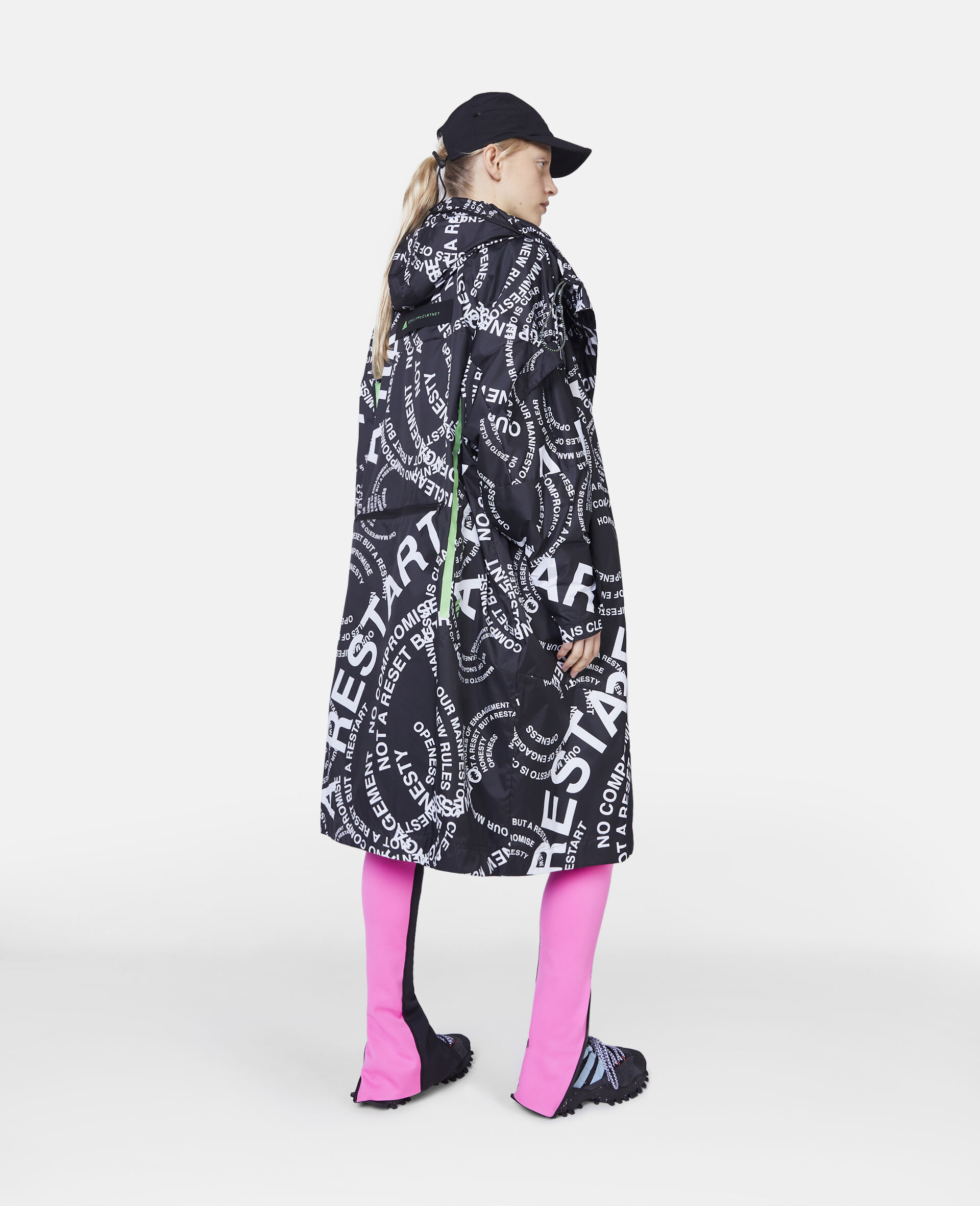 TrueCasuals Lettered Print Packable Long Parka Jacket-Black-large image number 2