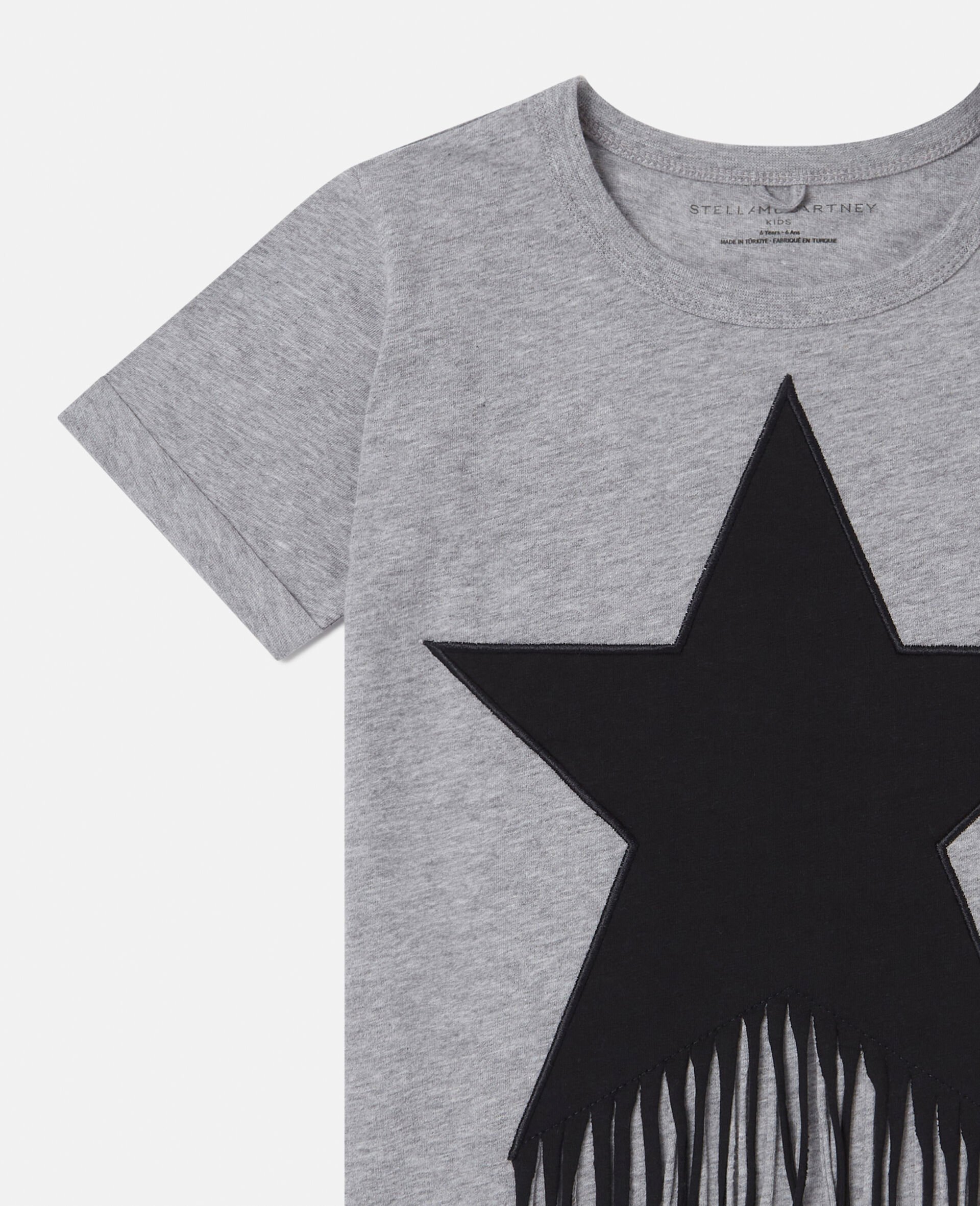 Star Graphic Fringed T-Shirt-Grey-large Star Graphic Fringed T-Shirt-Grey-large image number 1