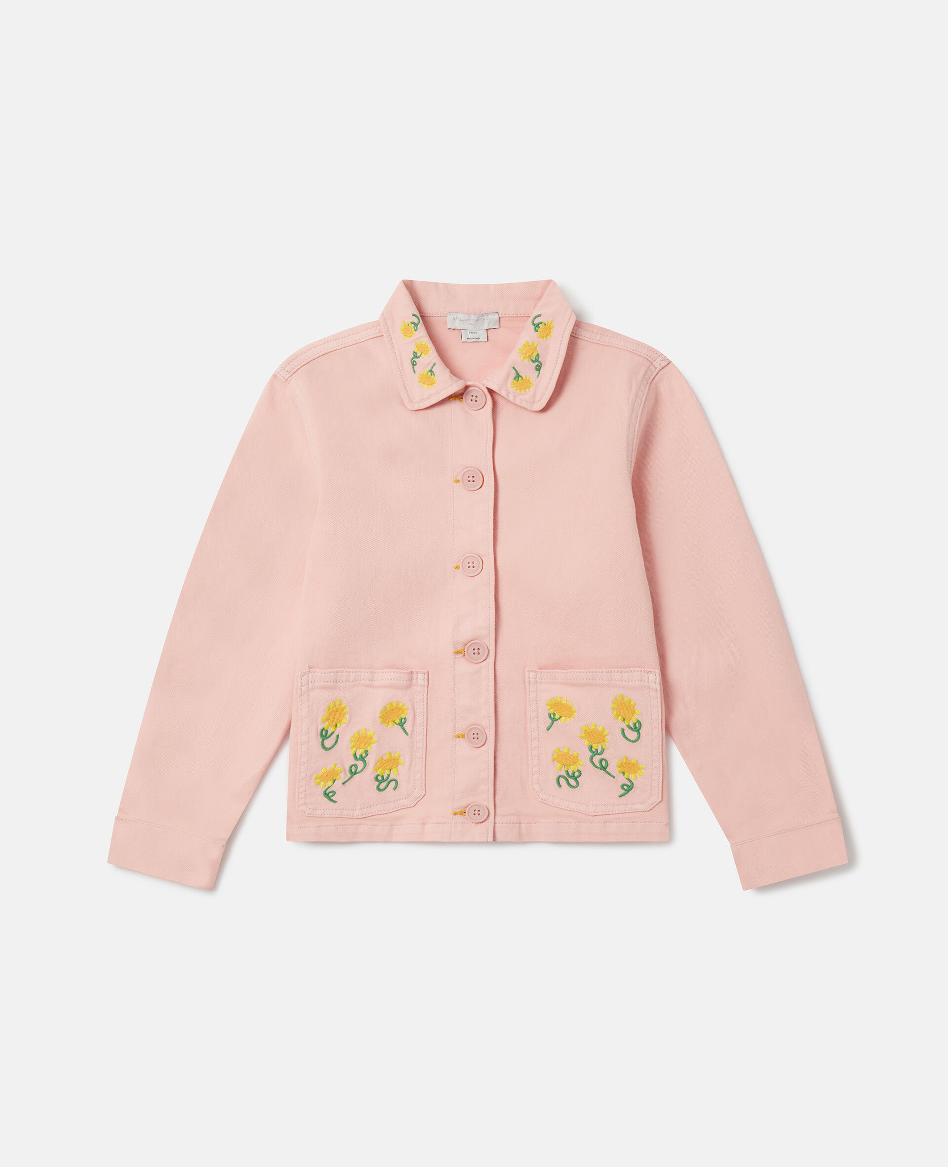 Sunflower Embroidery Cotton Jacket-Pink-medium