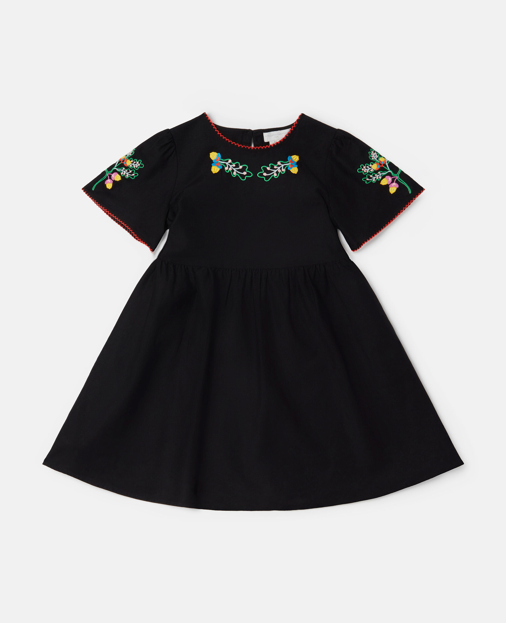 Folk Flower Embroidery Dress-Black-model
