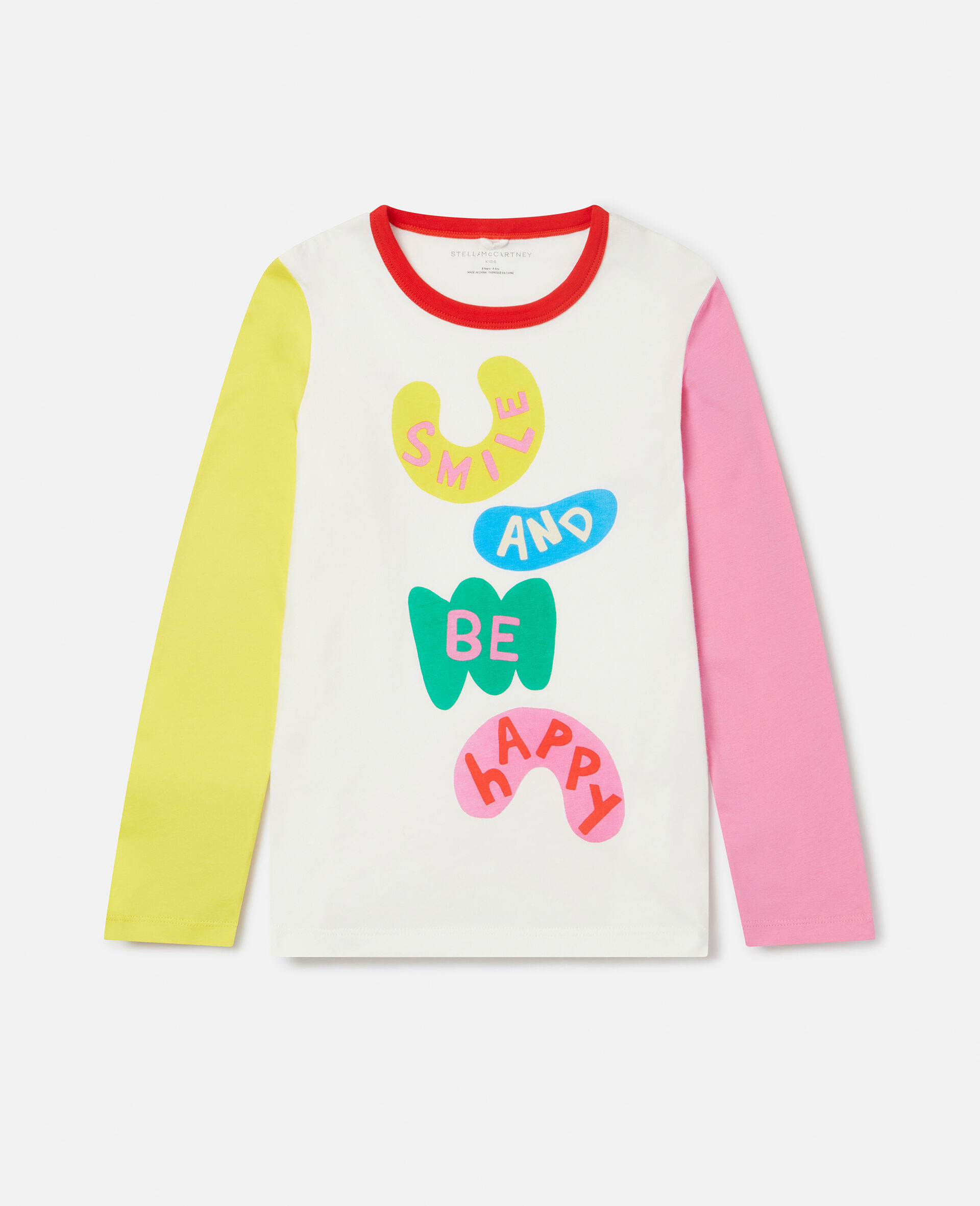 Smile and Be Happy Print Cotton T‐Shirt-White-large
