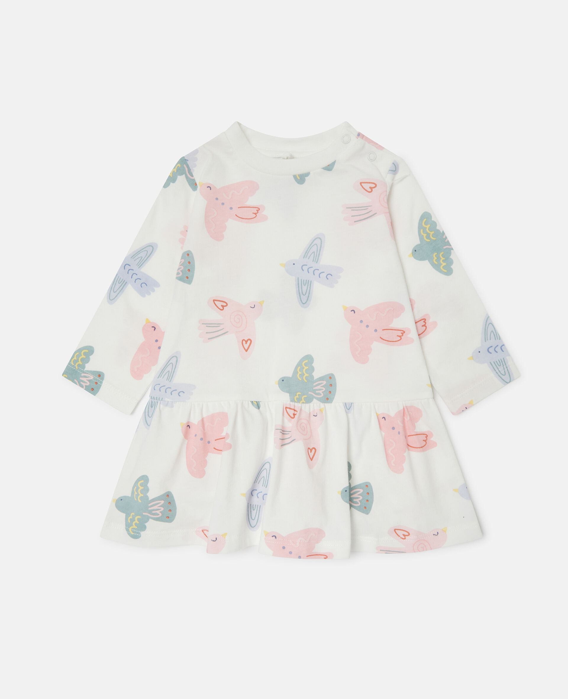 Dove Print Long-Sleeve Dress-White-medium