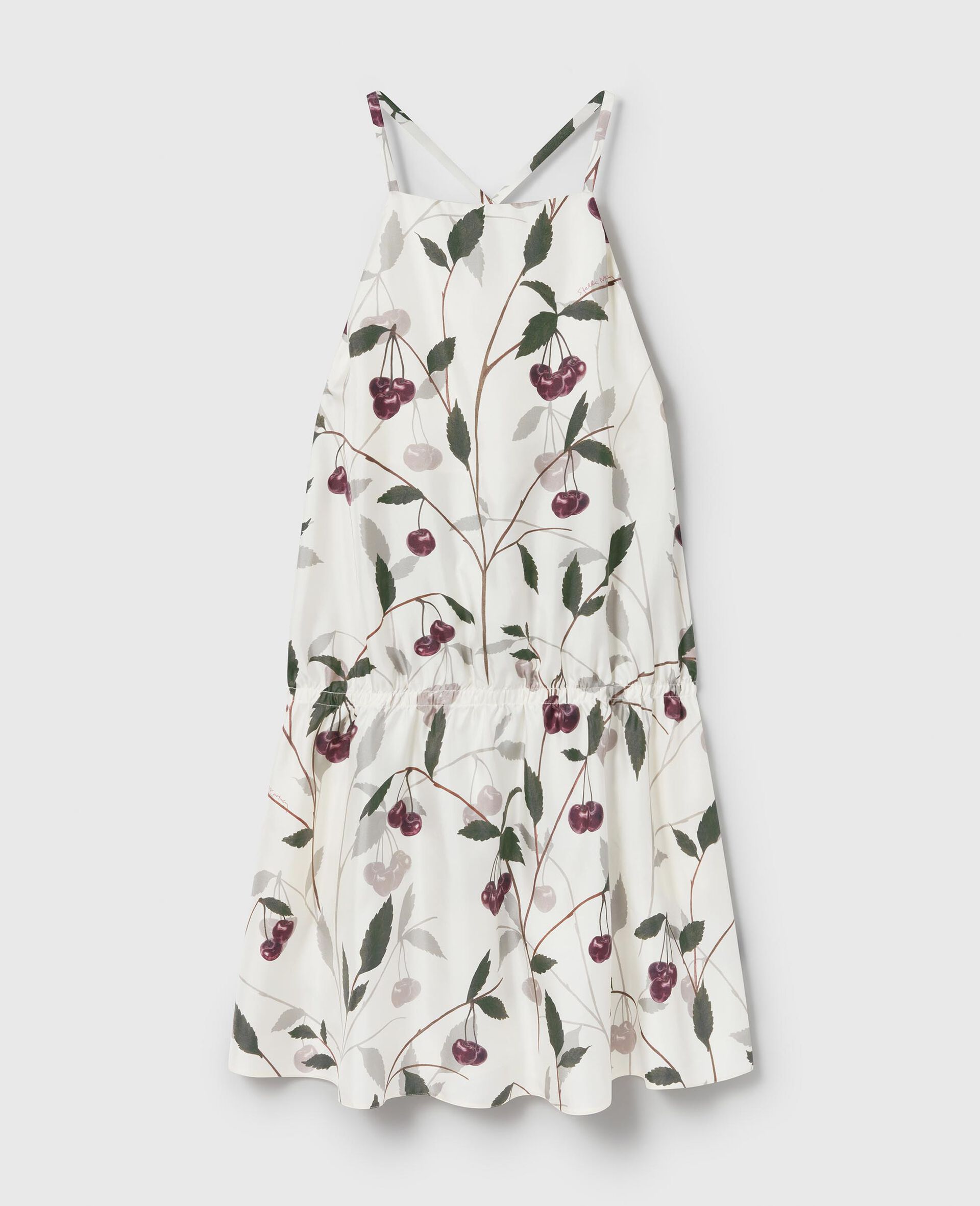 Cherry Print Sleeveless Mini Dress-Beige-medium