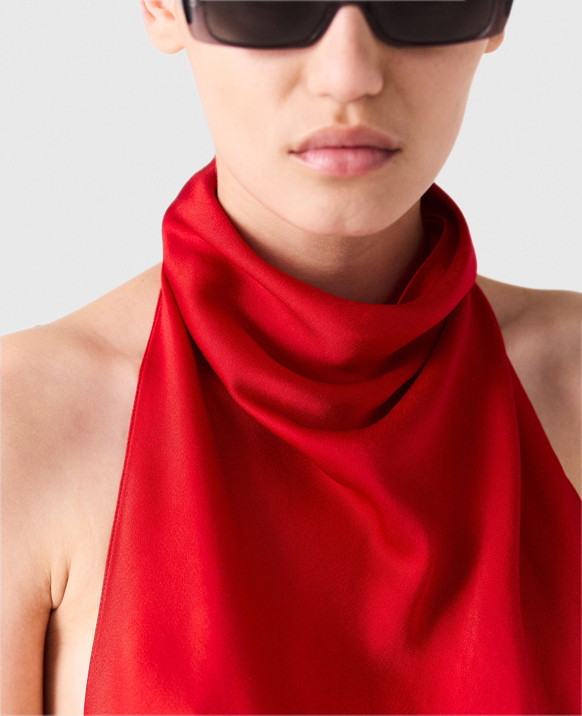 Satin halterneck Top-红色-large image number 2