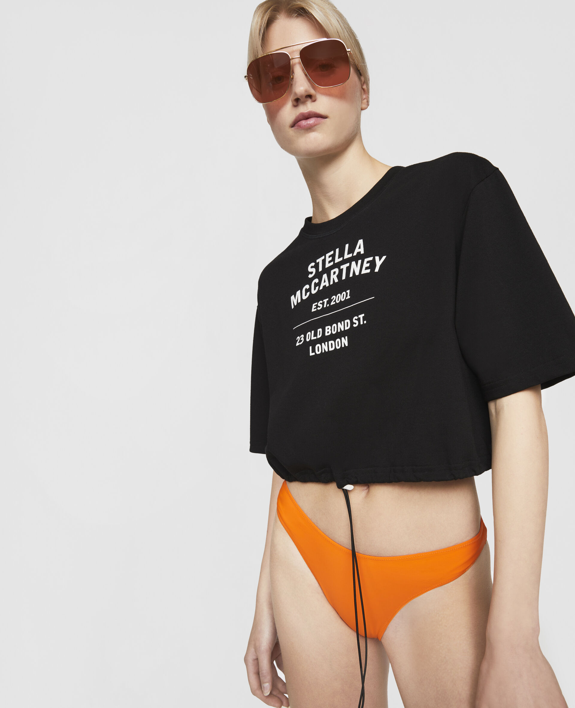 Old Bond Steet Logo Cropped Cotton T-Shirt-Black-large image number 3