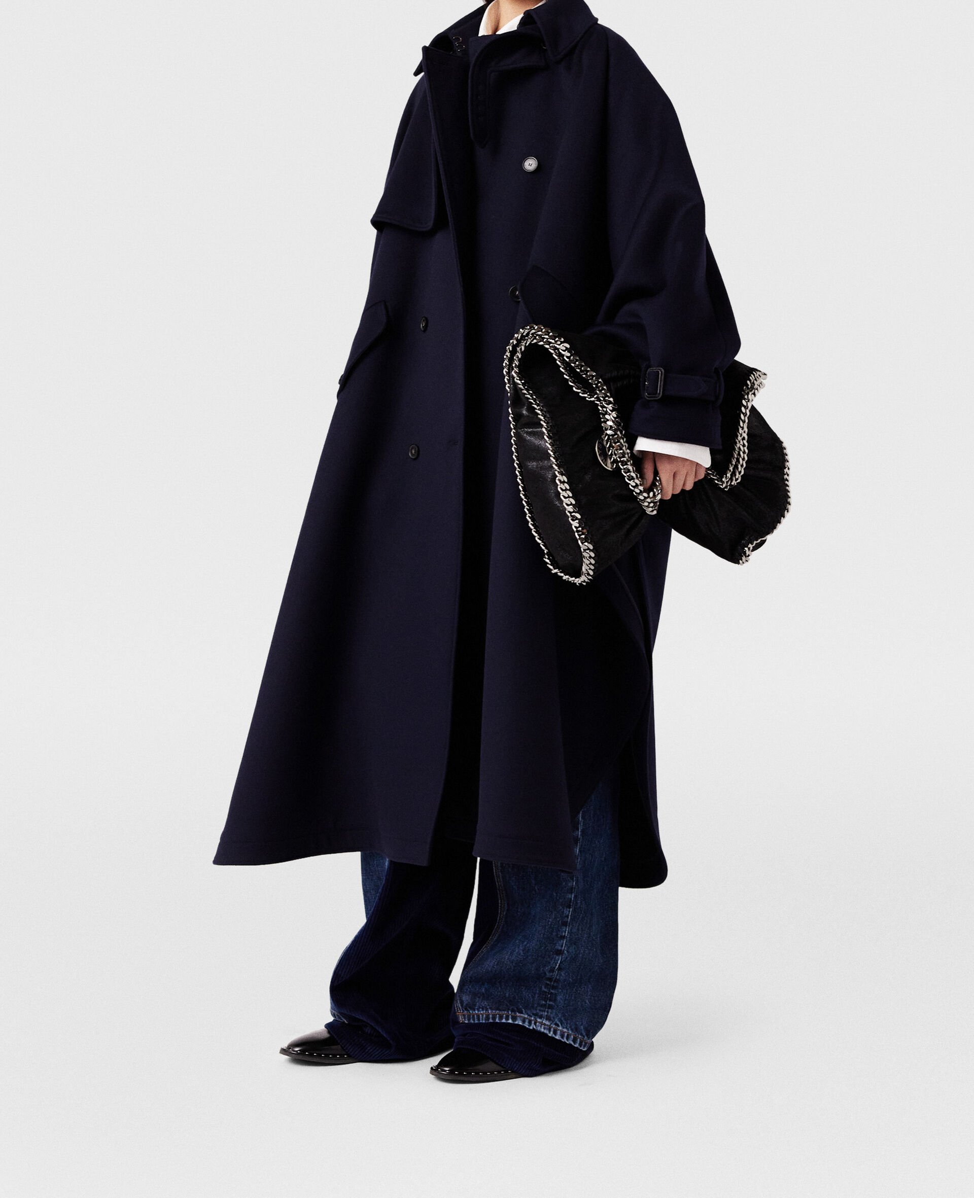 High-Neck A-Line Trench Coat-Blue-model