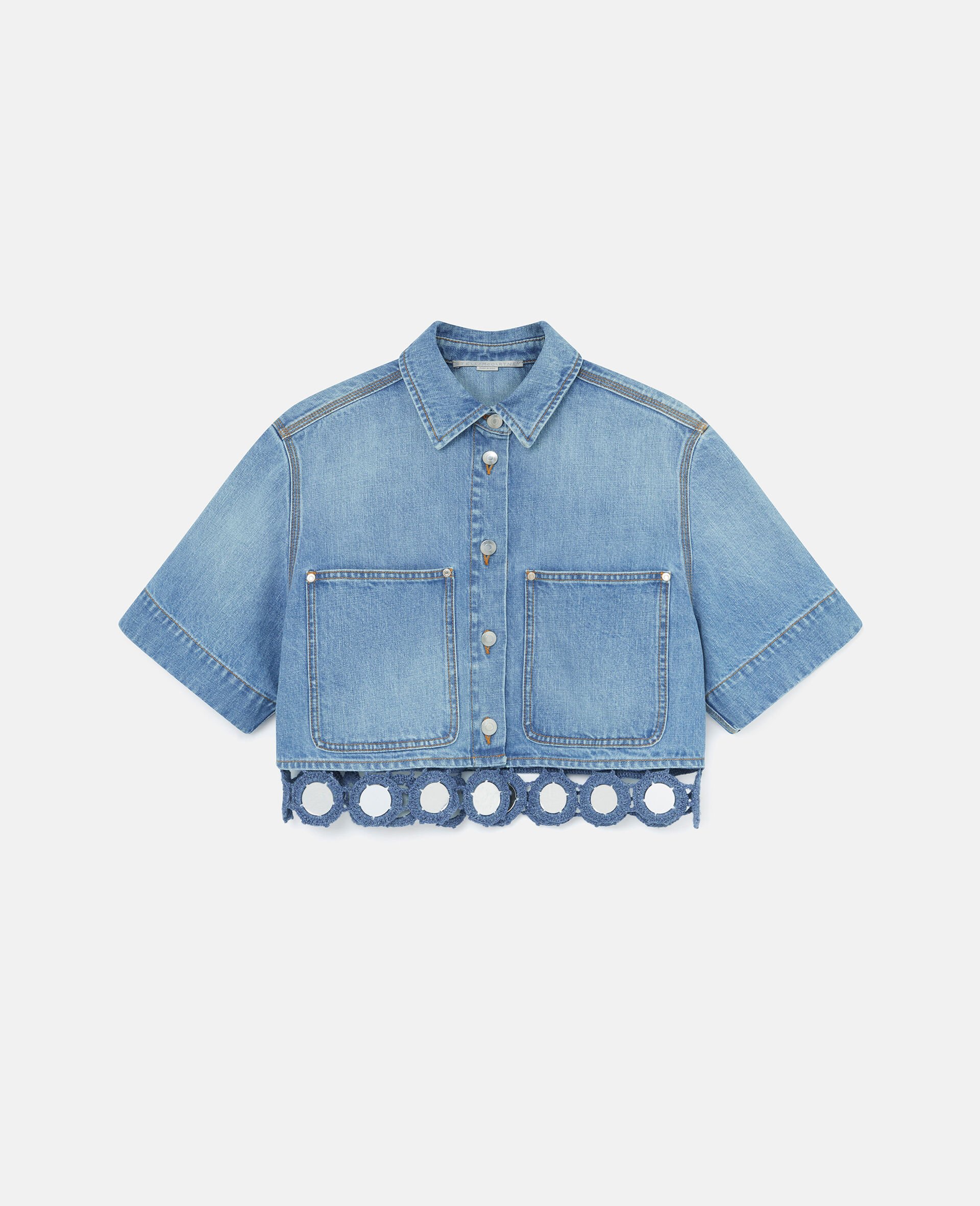 Mirror Crochet Boxy Shirt-Blue-large image number 0