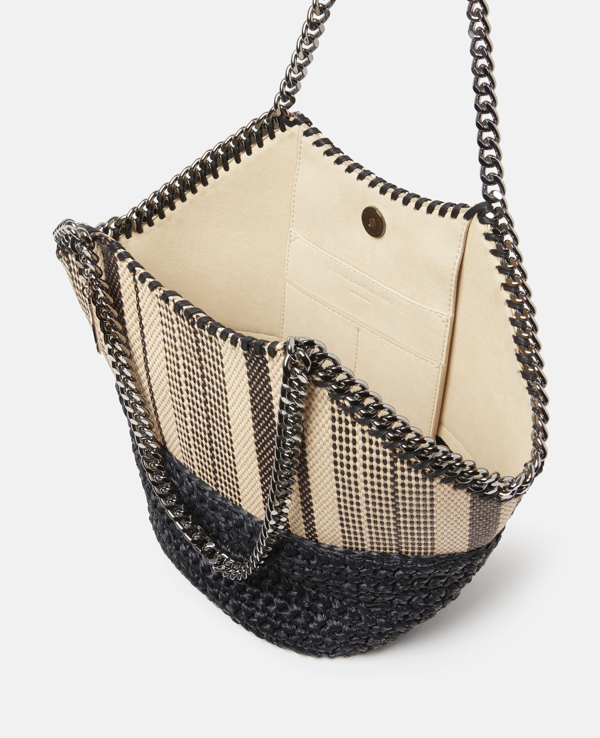 Falabella Medium Striped Raffia Tote-Black-large image number 3