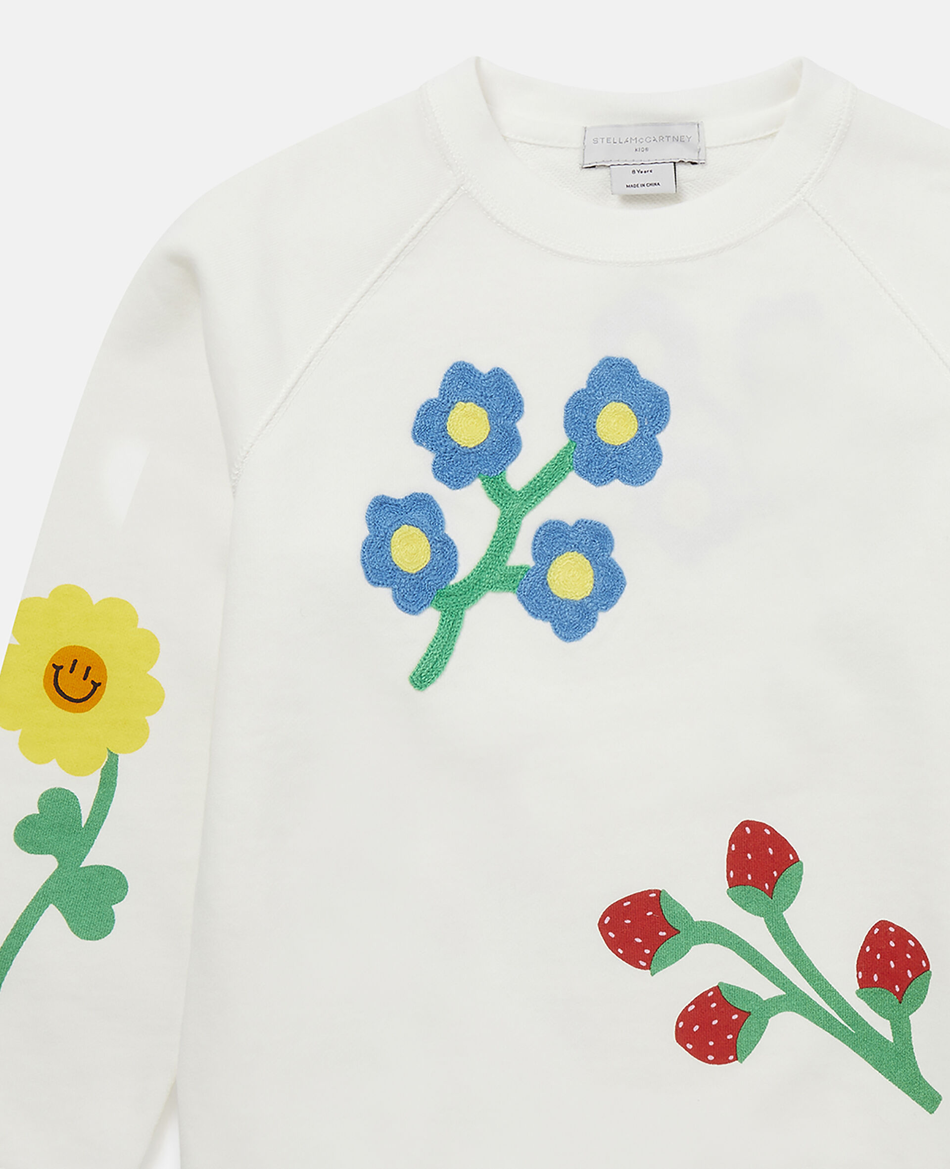 Flower Embroidered Fleece Sweatshirt-White-large image number 1