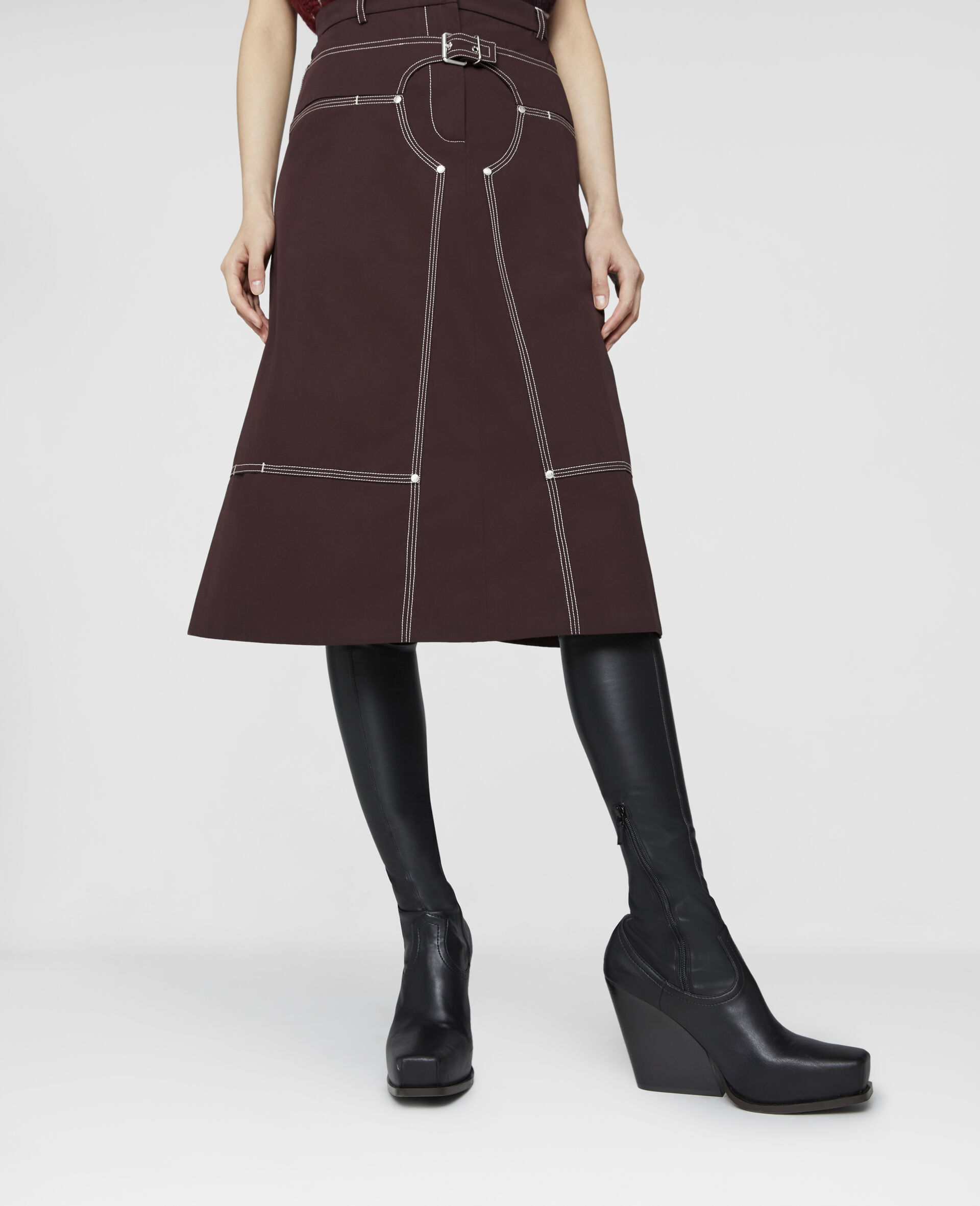 Cotton Twill A-Line Midi Skirt-Purple-large image number 3