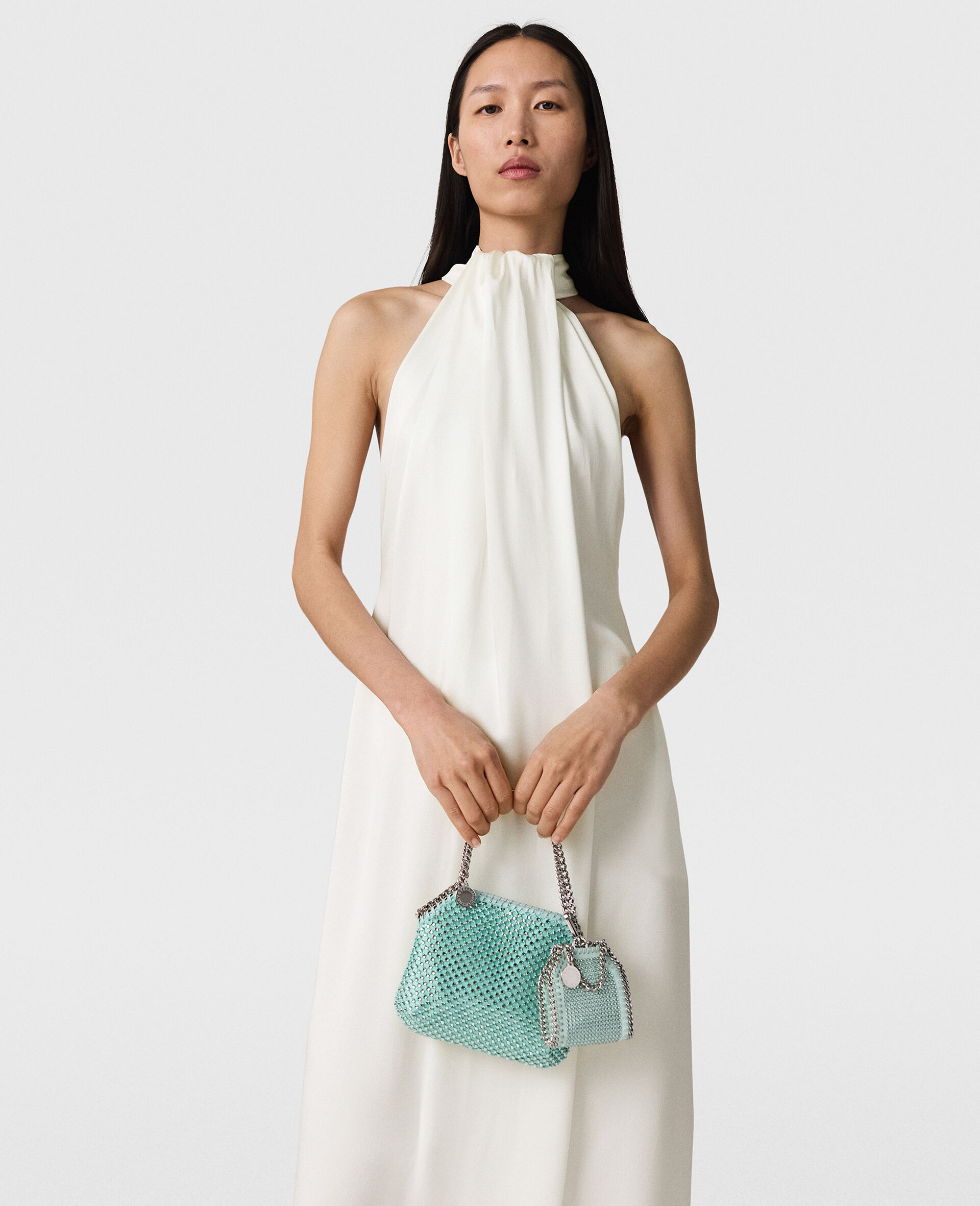 Halterneck Panel Maxi Dress-White-large image number 5