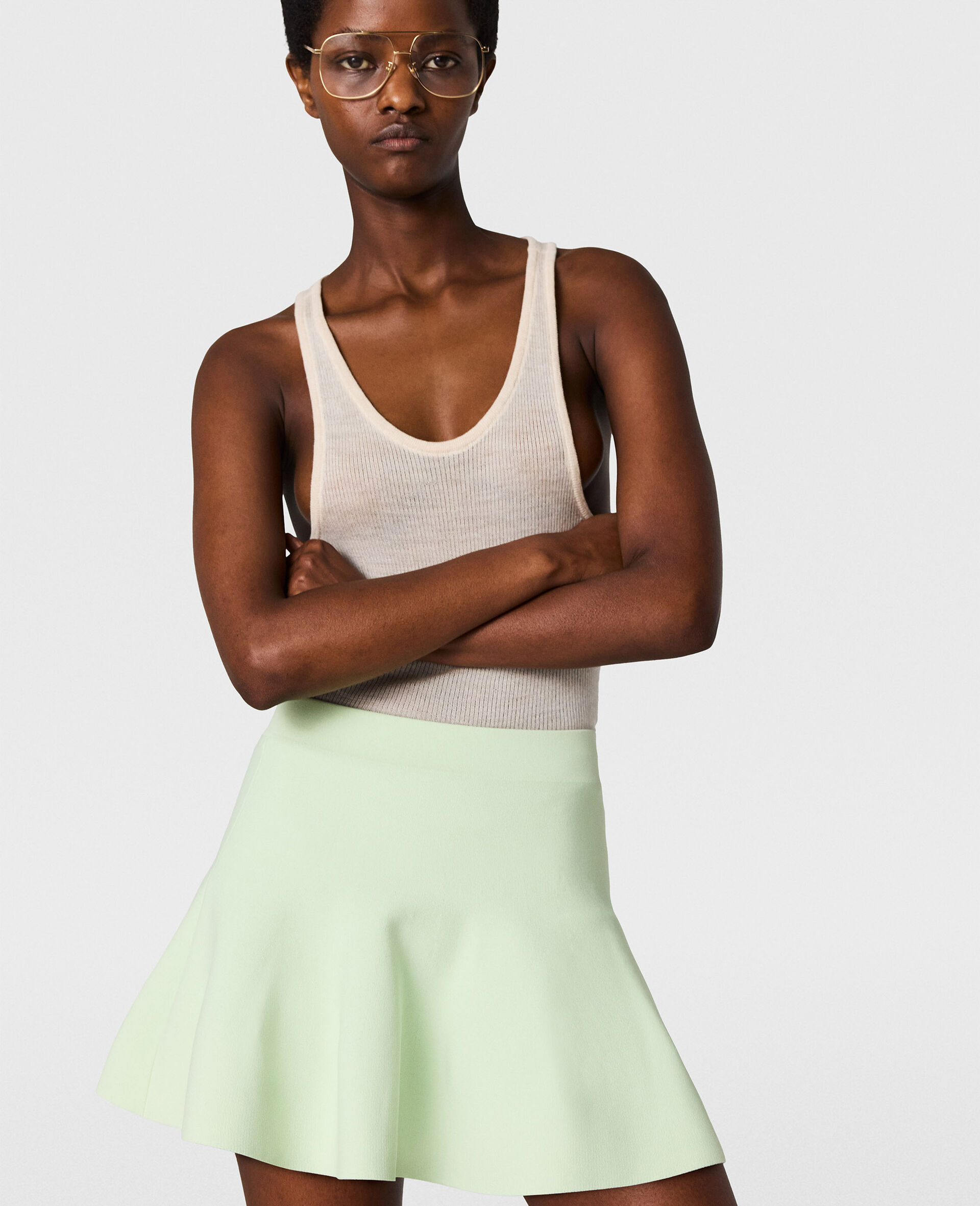 Compact Knit Peplum Mini Skirt-Green-large image number 4