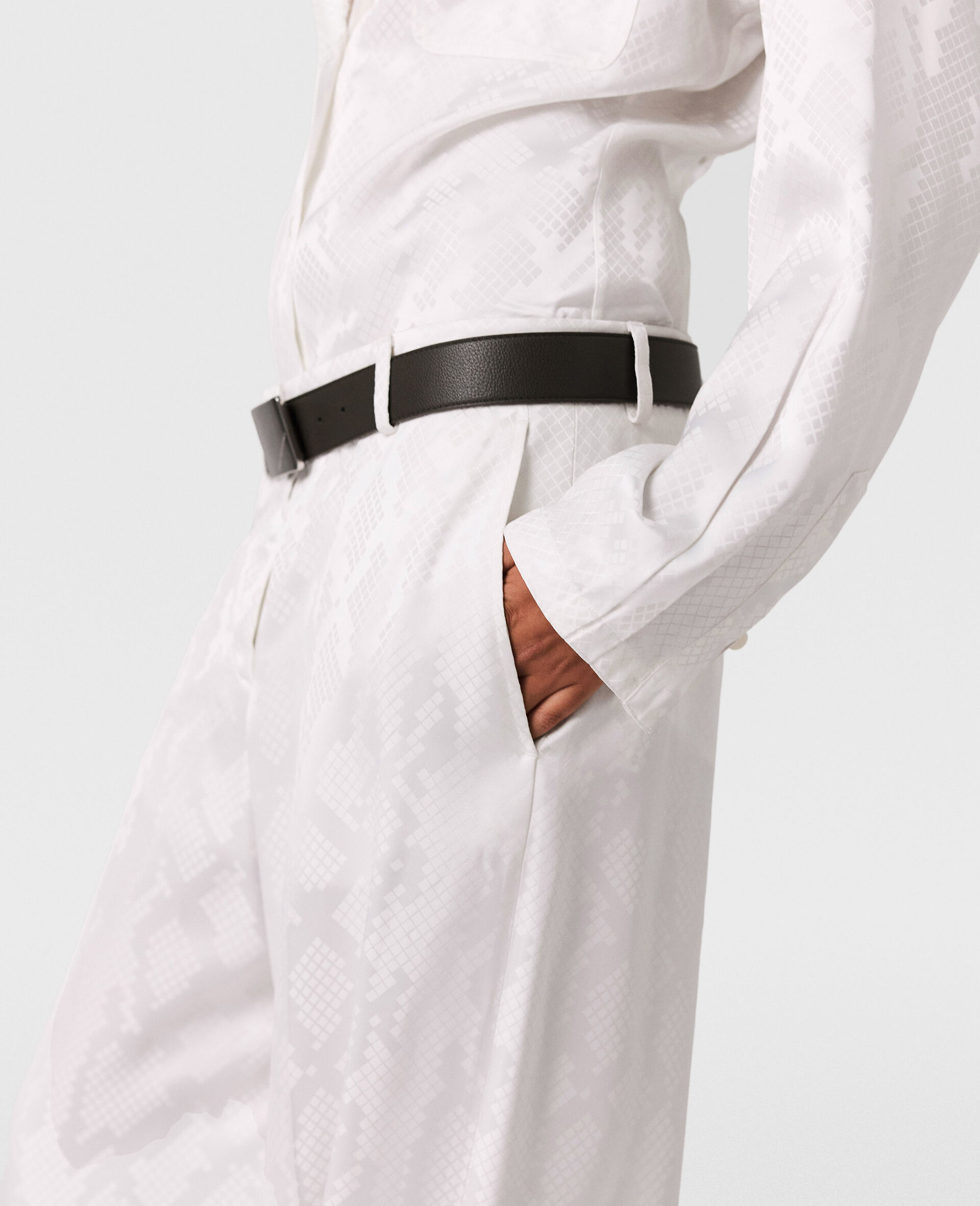 Snake Print Pleated Straight-Leg Trousers-White-large image number 3