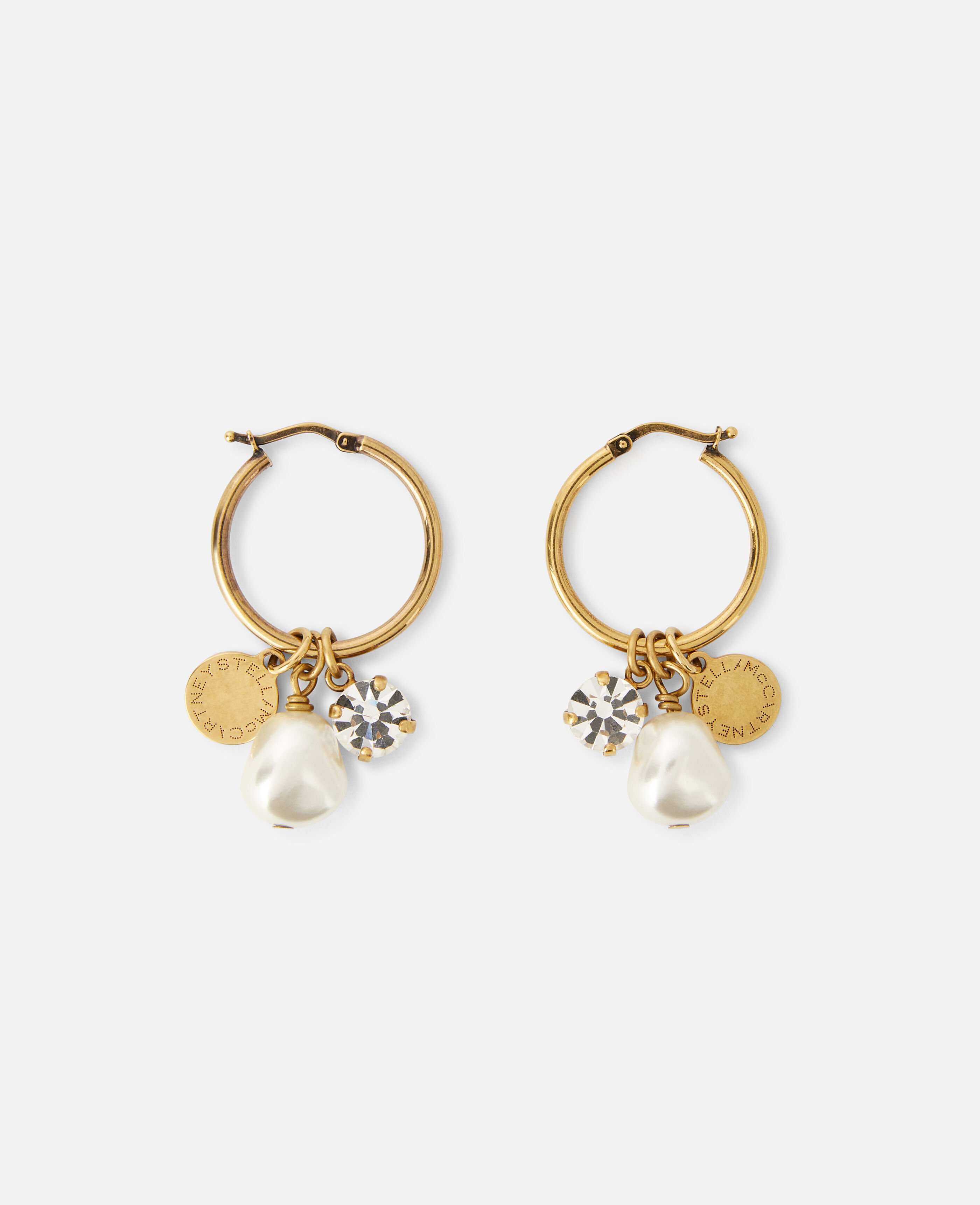 Women Vintage Gold Brass Pearl Crystal Earrings Stella McCartney CY