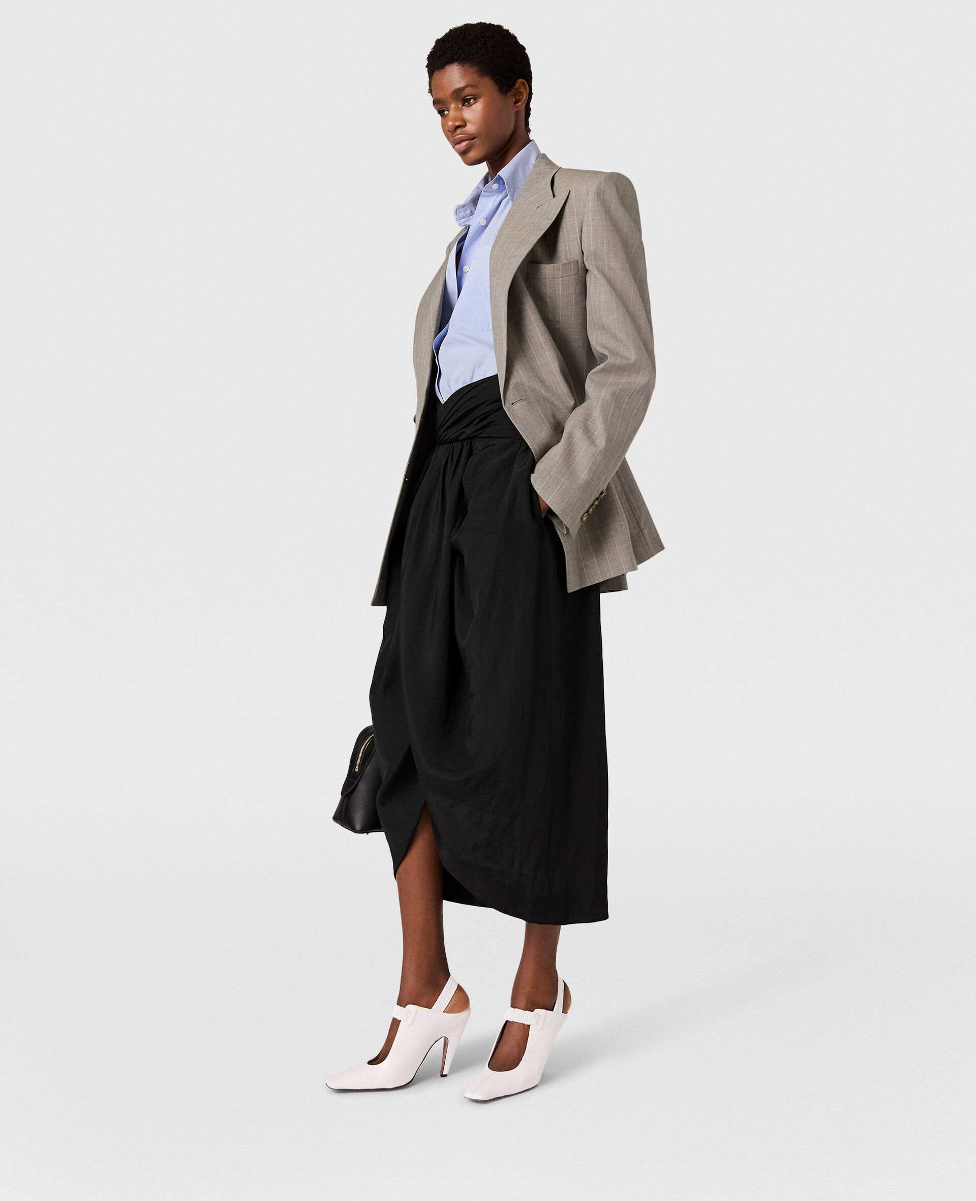 Ruched Wrapped Midi Skirt-Cream-large image number 2