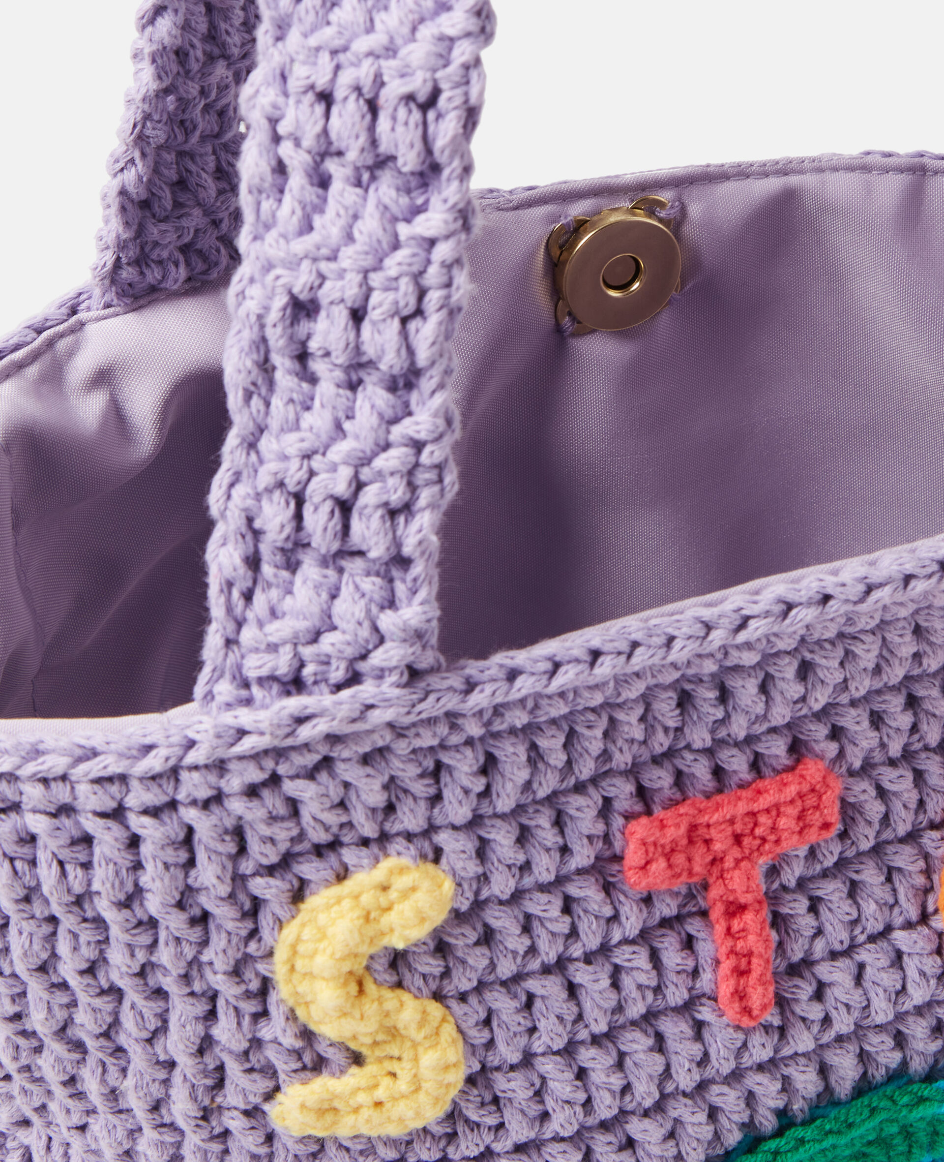 Stay Earthy Graphic Knitted Tote Bag-Purple-large image number 3