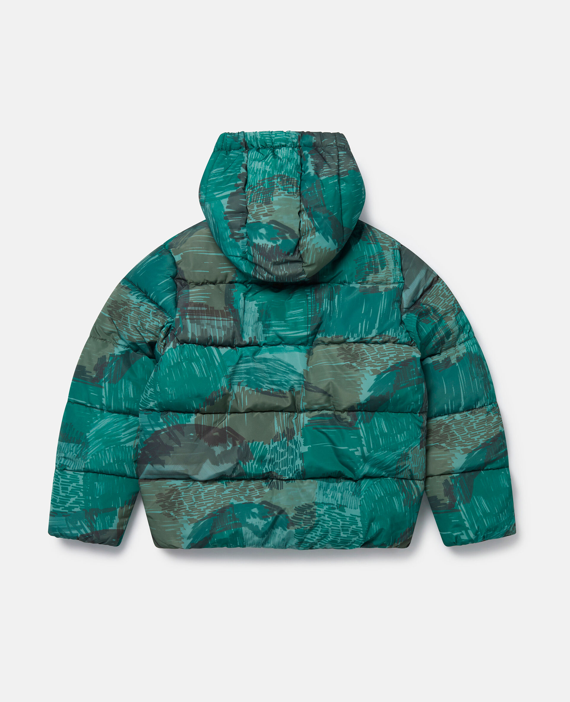 Scribble Print Hooded Puffer Coat-Green-large image number 2