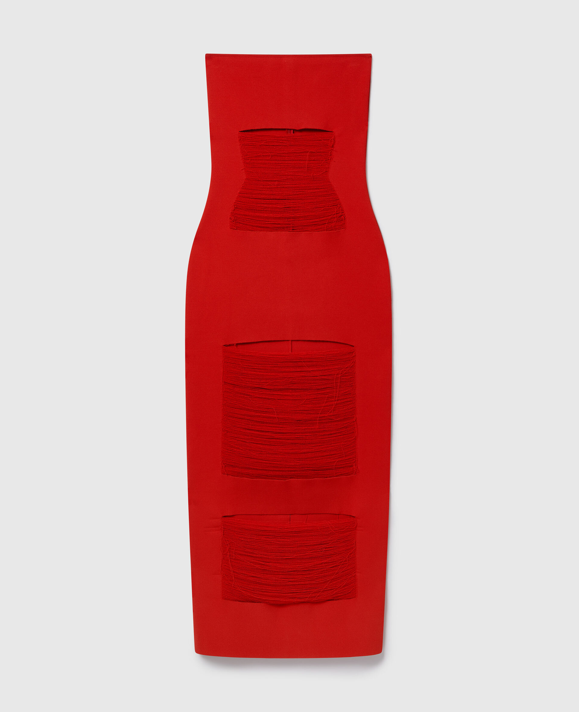 Strapless Shredded Compact Knit Maxi Dress-Red-medium