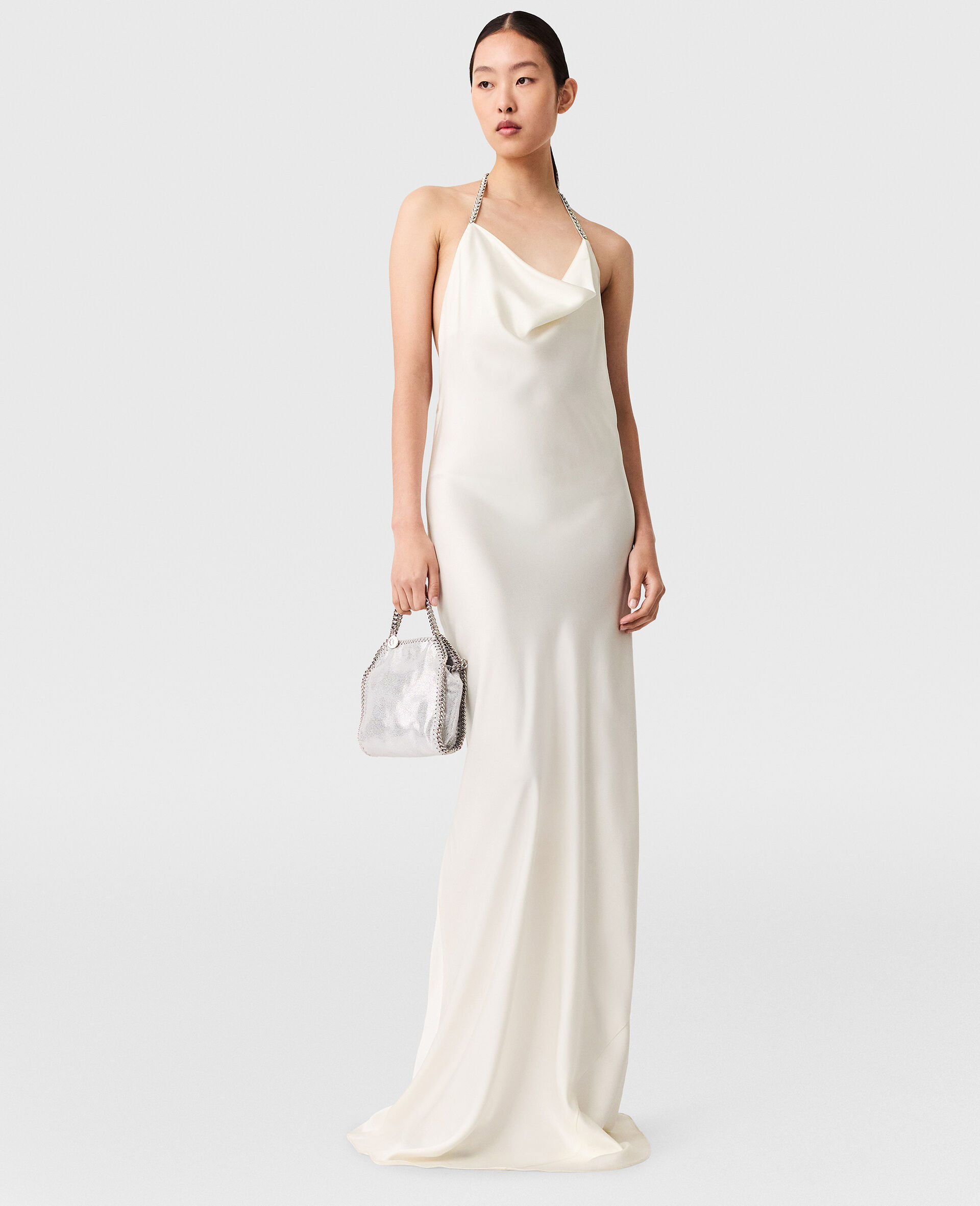 Falabella Chain Strap Satin Dress-Cream-large image number 1