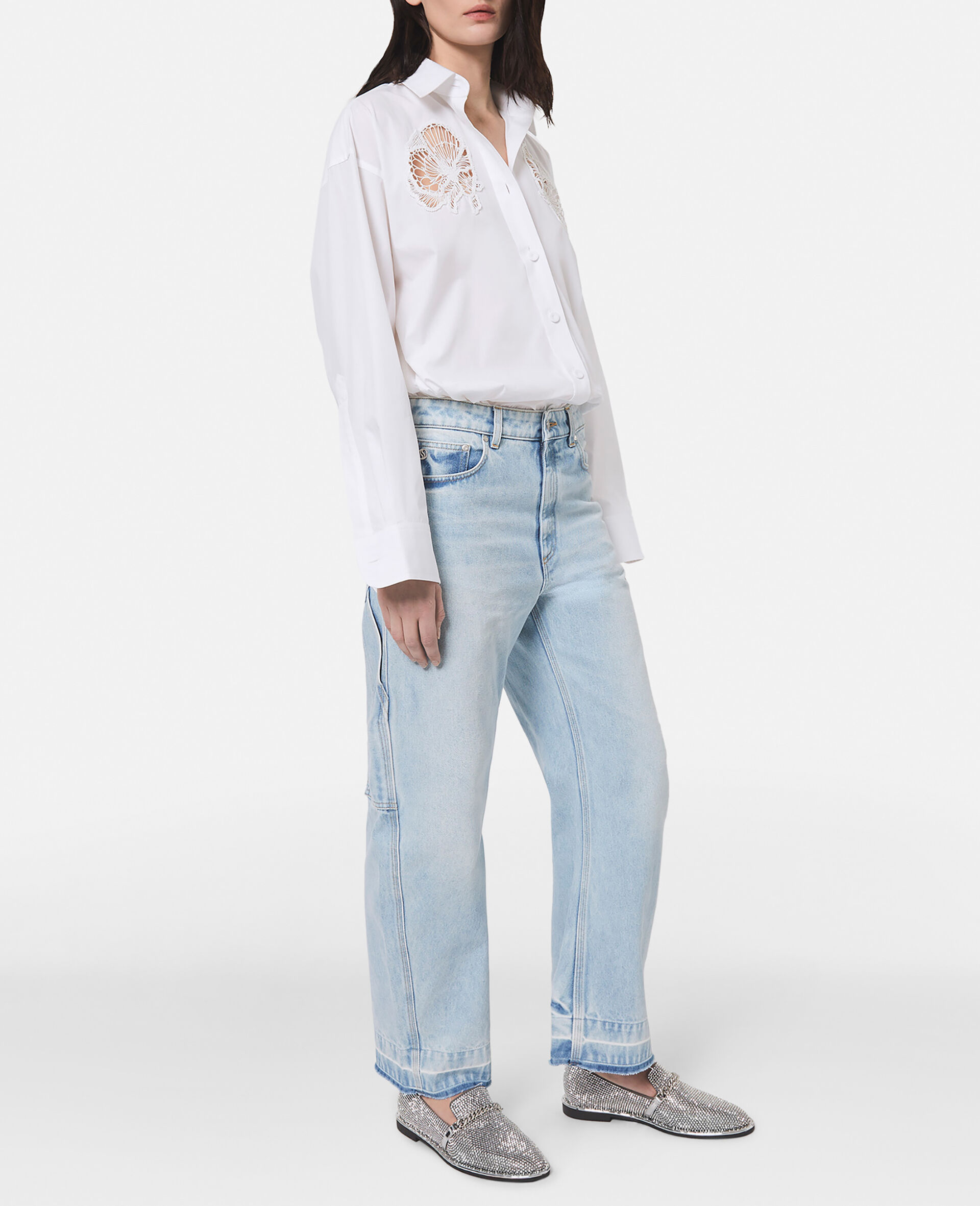 Camicia Oxford Comely con pannello floreale-Bianco-medium