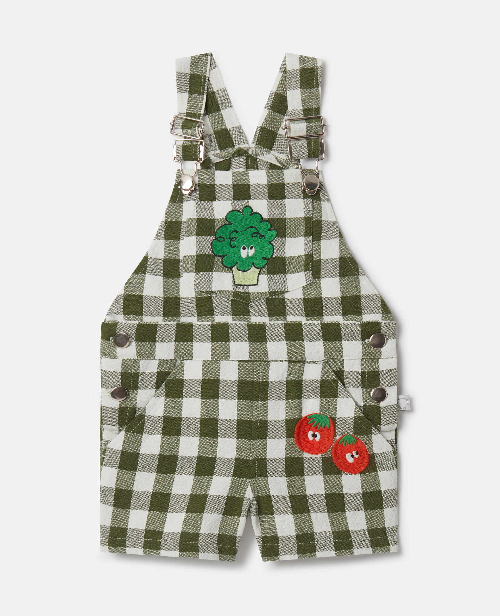 Veggie Embroidery Gingham Dungarees-Multicolour-large image number 0