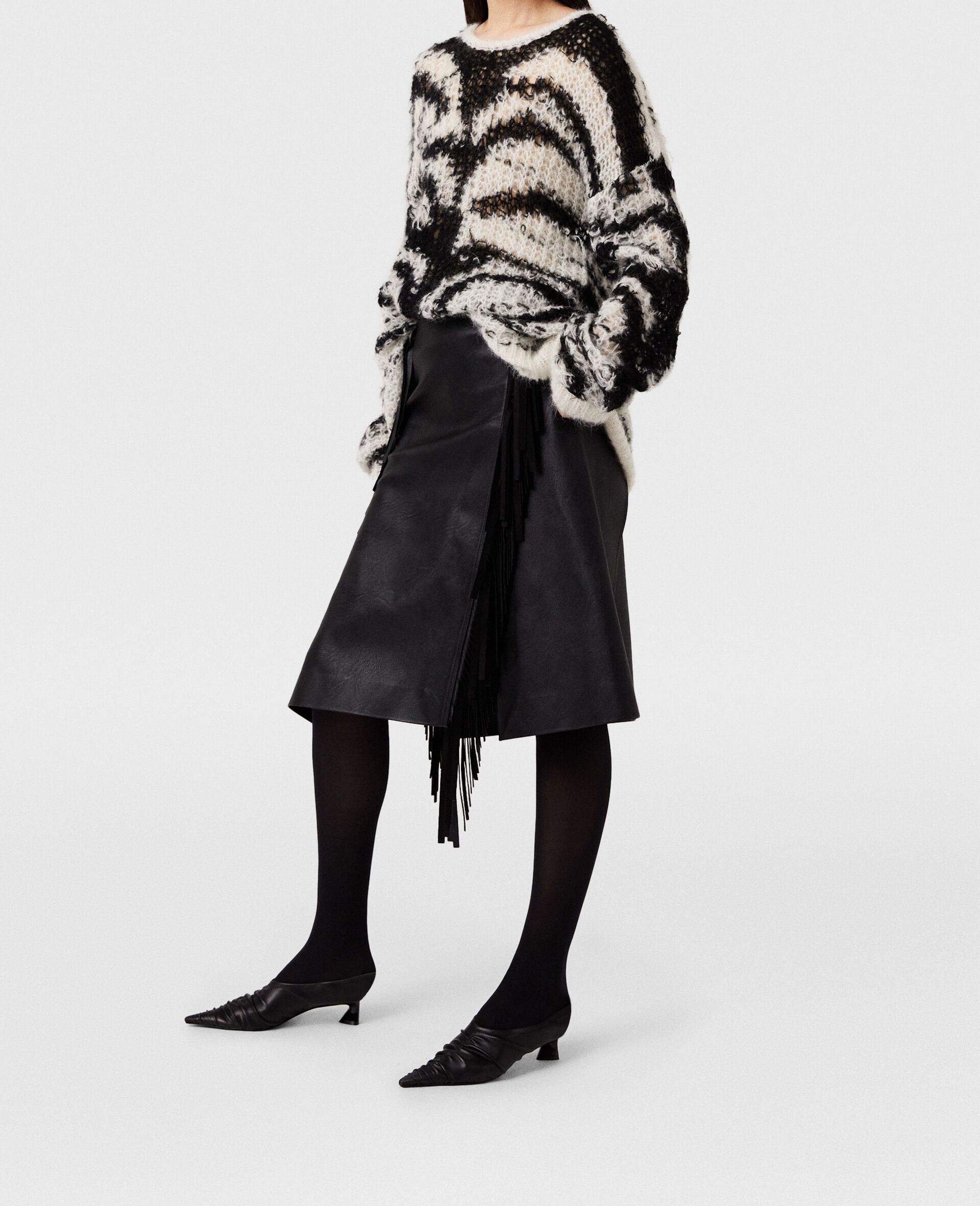 Fringe Alter Mat Midi Skirt-Black-large image number 2