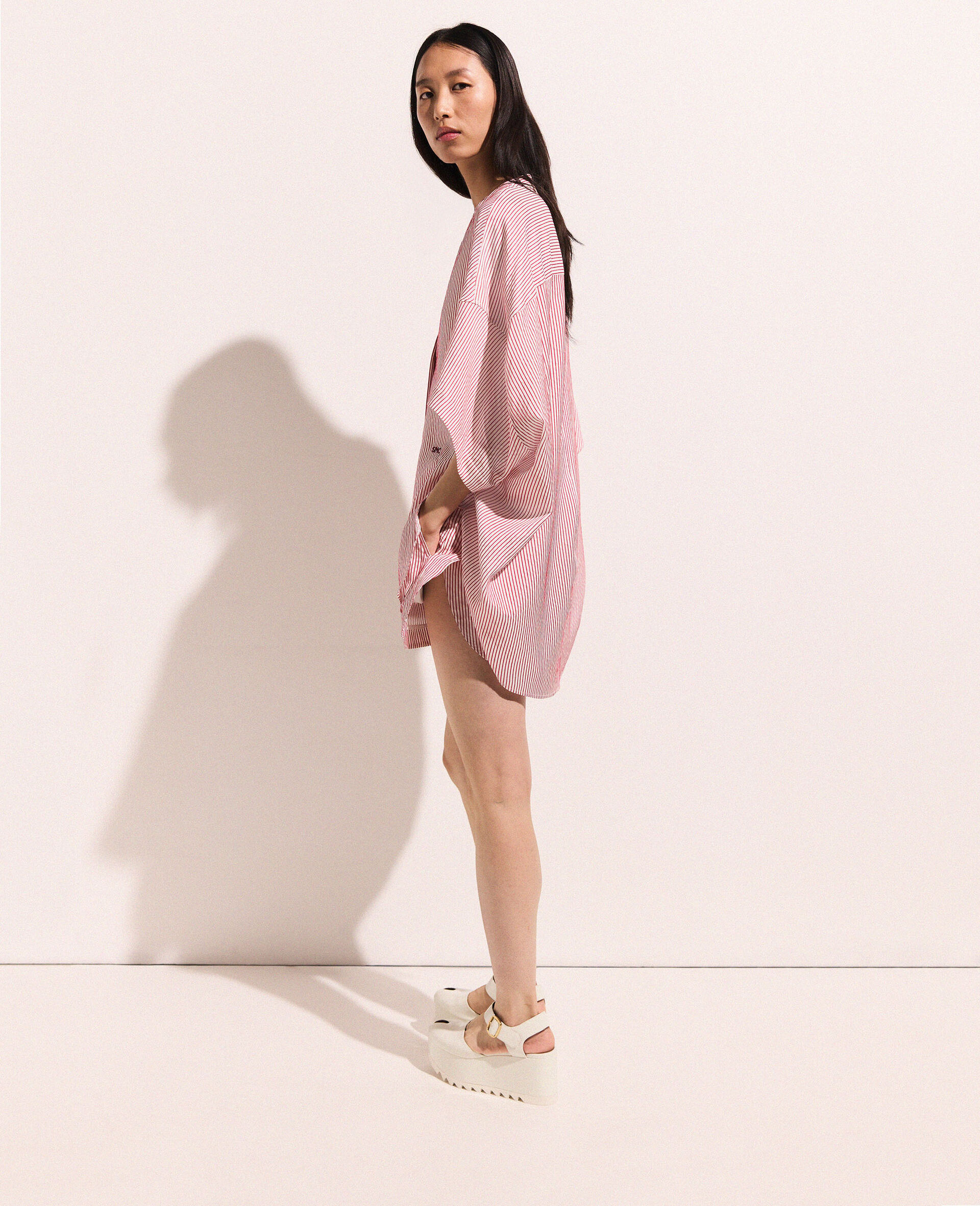 条纹短袖衬衫-白色-large image number 7