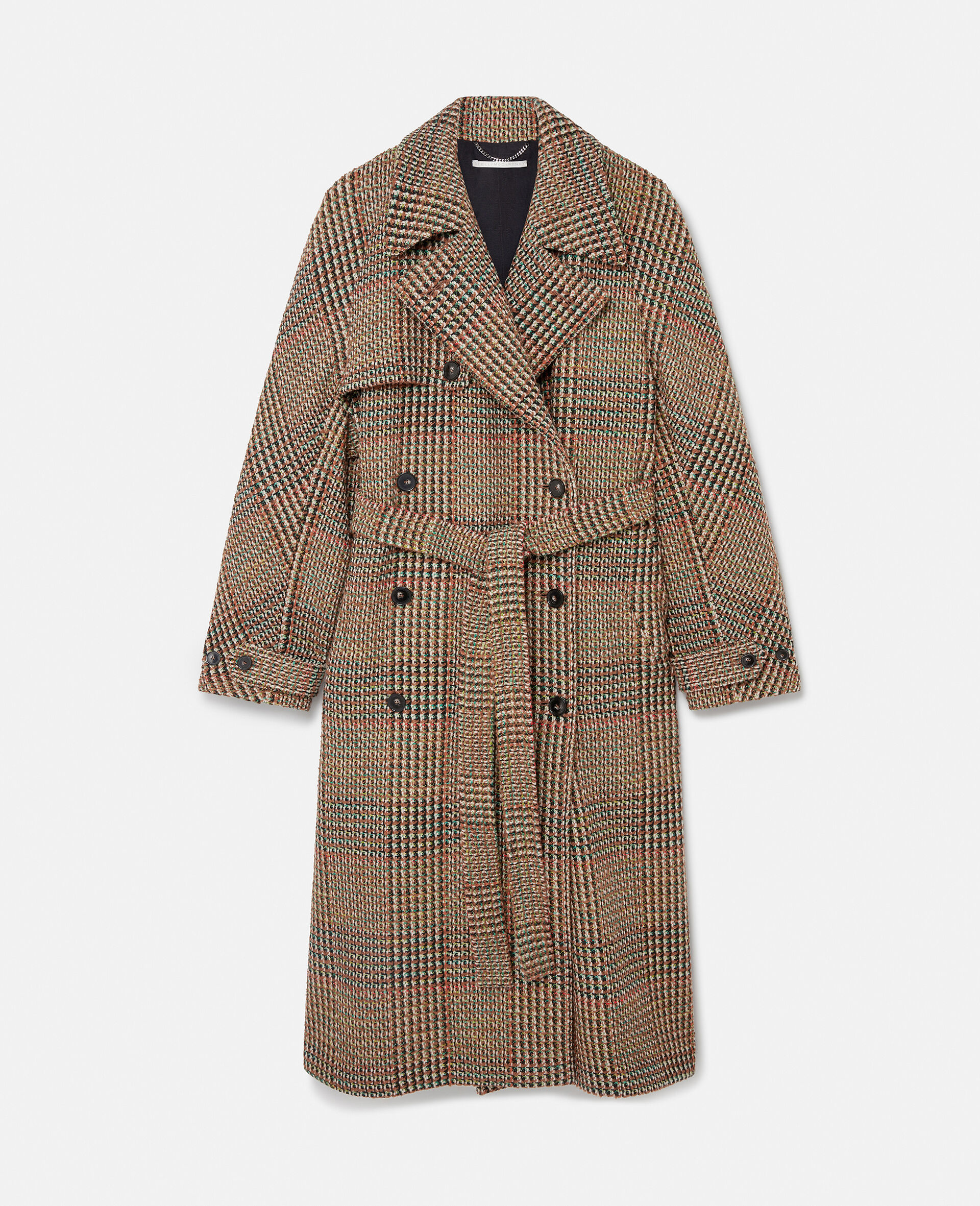 Langer Mantel mit Guertel aus Tweed-Brown-medium