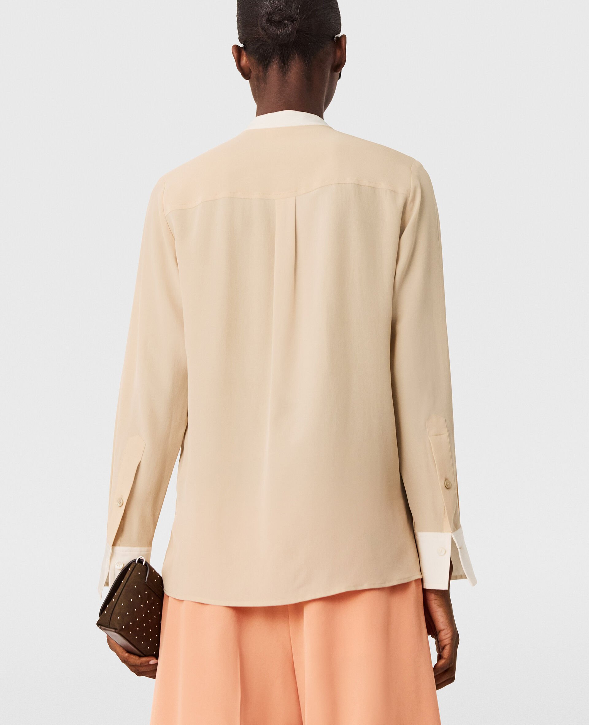 Contrast Panel Grandfather Collar Shirt-Brown-large image number 3