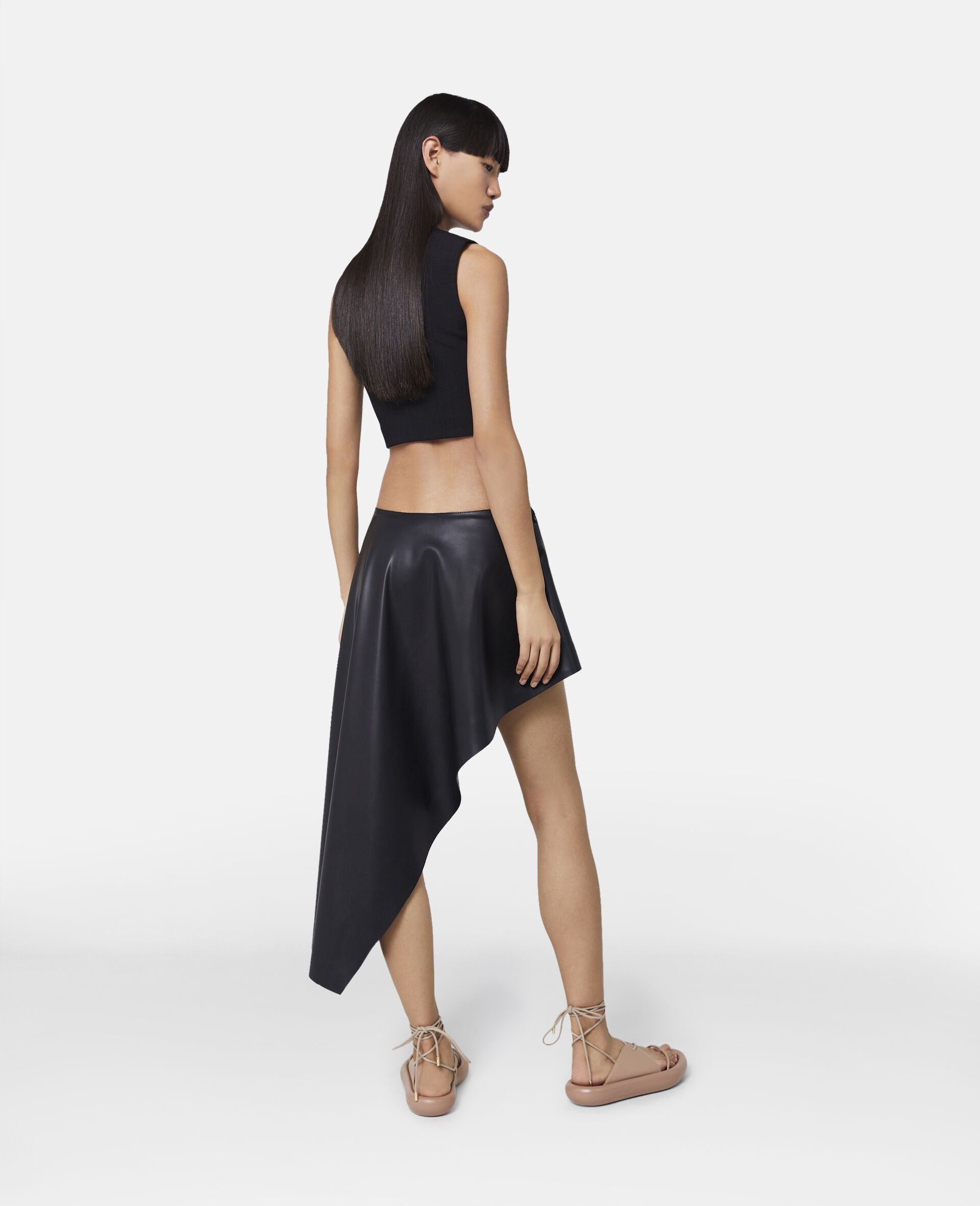 Satin Asymmetric Skirt-Black-large image number 2