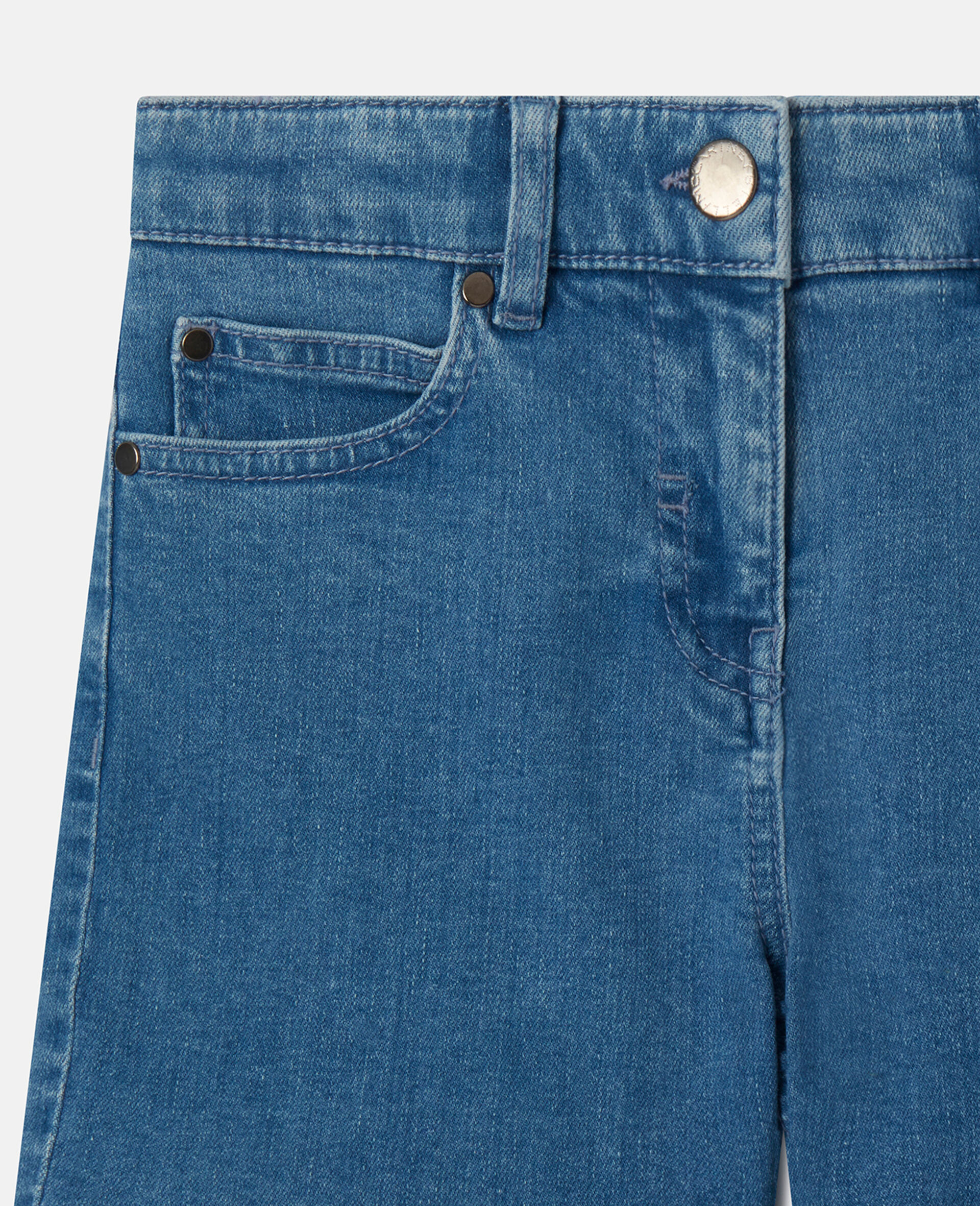 Fringed-Heart Patch Stretch-Denim Shorts-Blue-large Fringed-Heart Patch Stretch-Denim Shorts-Blue-large image number 3