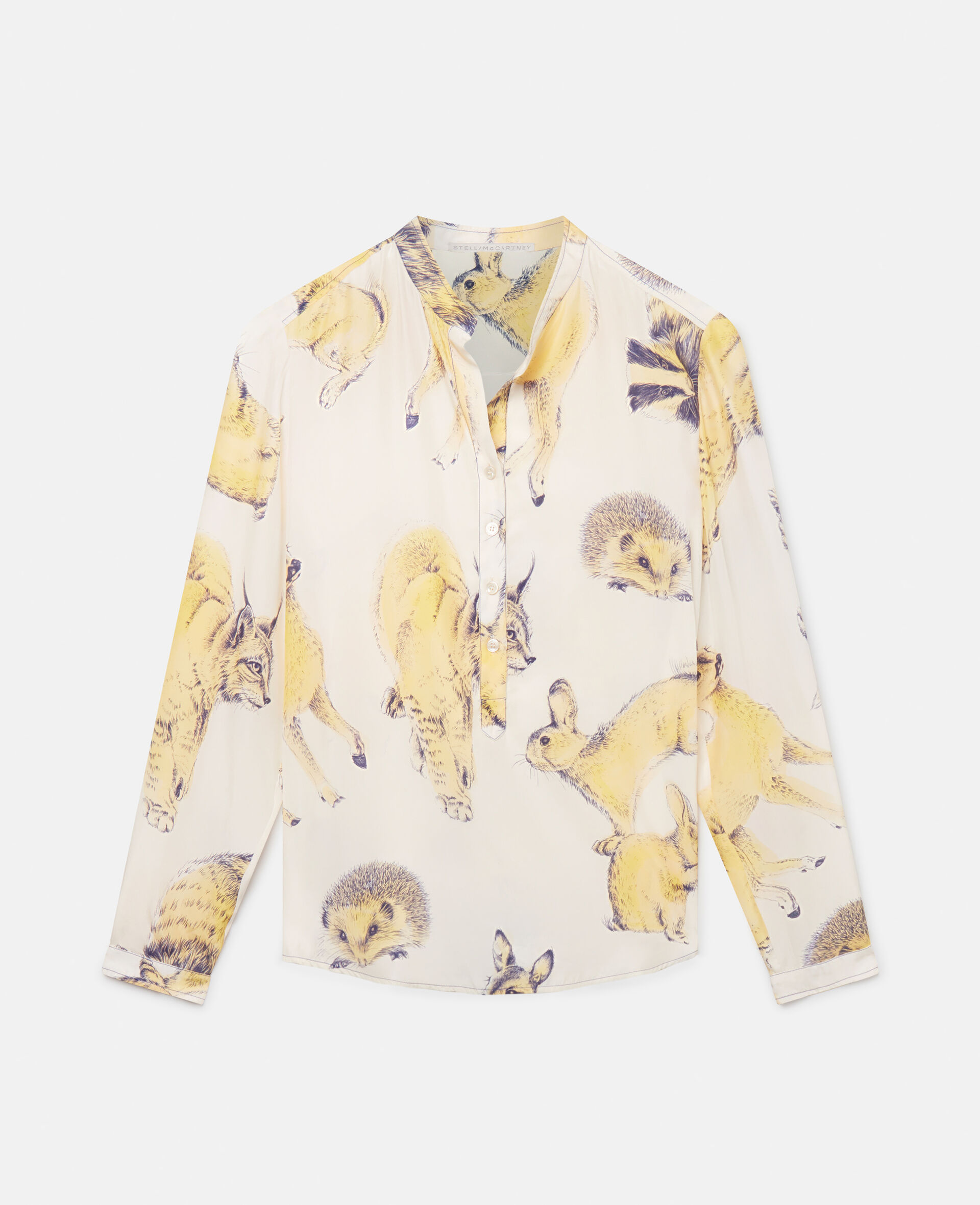 Rewild Fauna Print Silk Shirt-Yellow-large