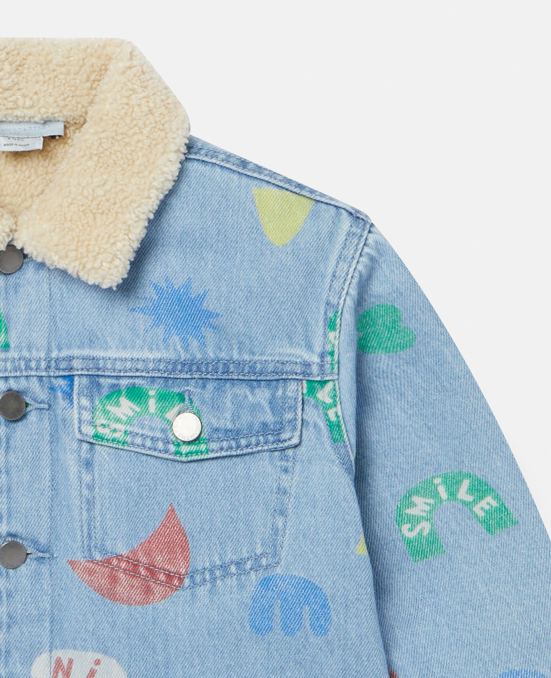 Shape Print Denim Teddy Jacket-Blue-large image number 2