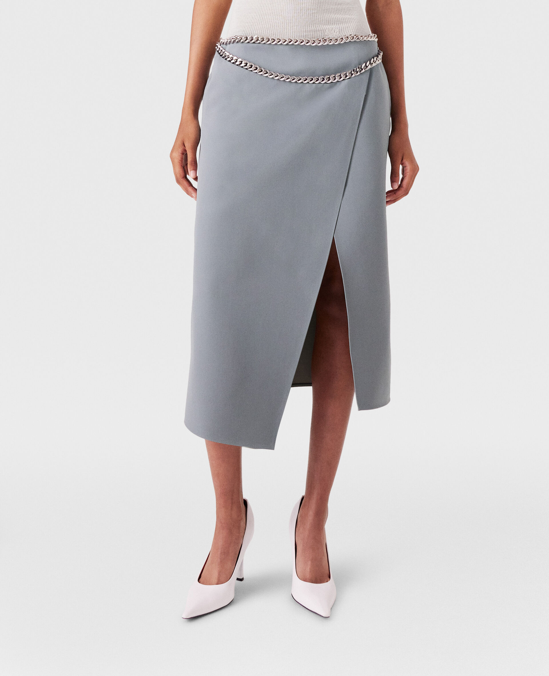 Falabella Chain Wool Midi Skirt-Grey-large image number 4