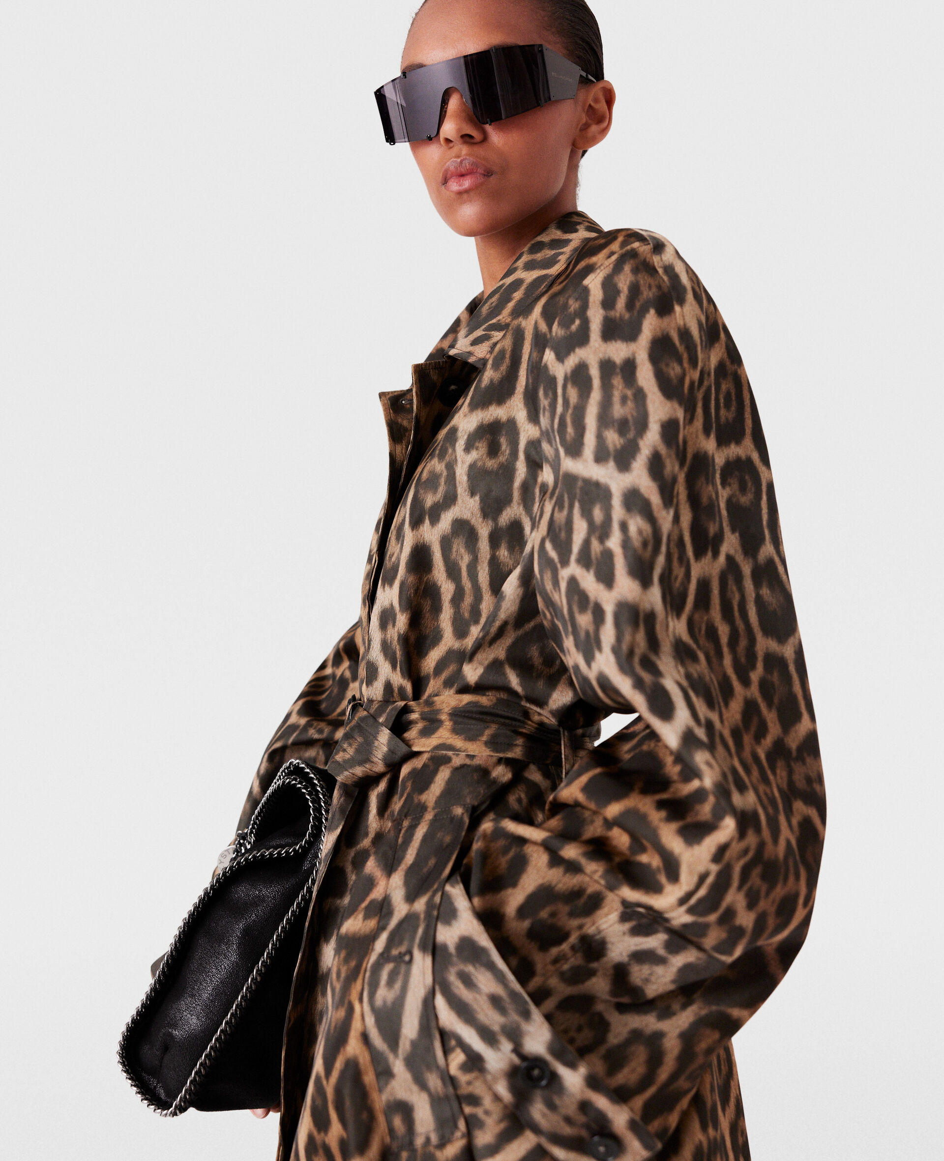 Leopard Belted Trench Coat-Brown-large image number 2
